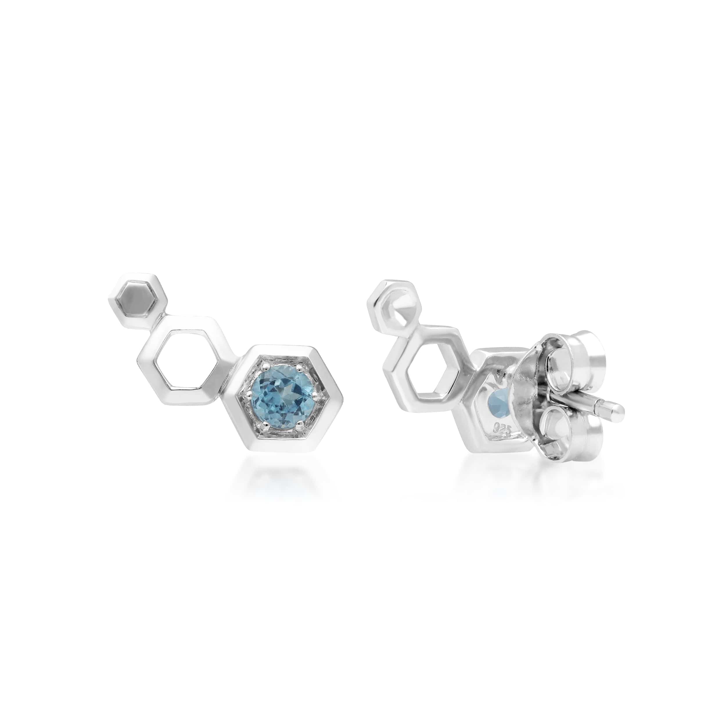270E026701925 Honeycomb Blue Topaz Ear Climber Studs in 925 Sterling Silver 3