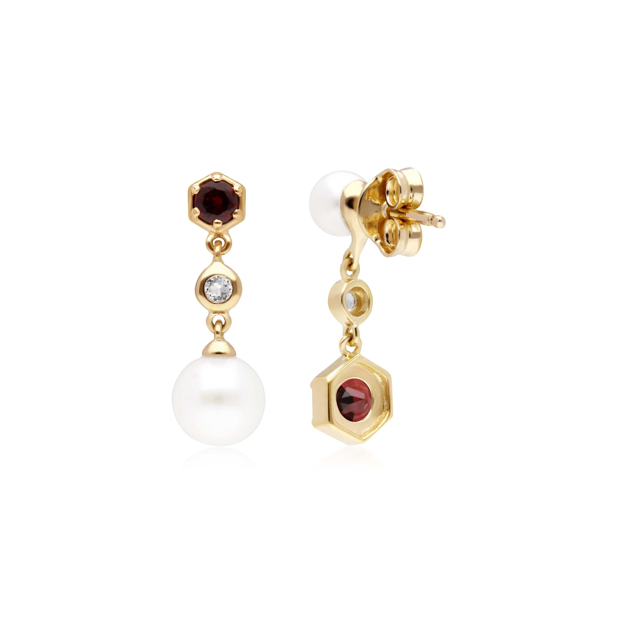 Modern Pearl, garnet & topaz drop earrings1