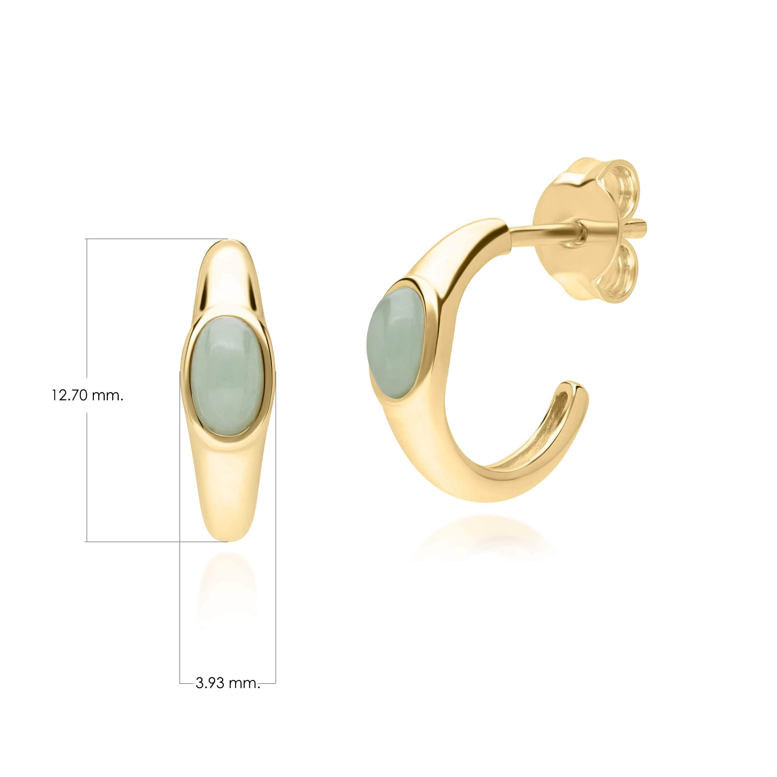 Modern Classic Oval Jade Green Earrings in 18ct Gold Plated Silver