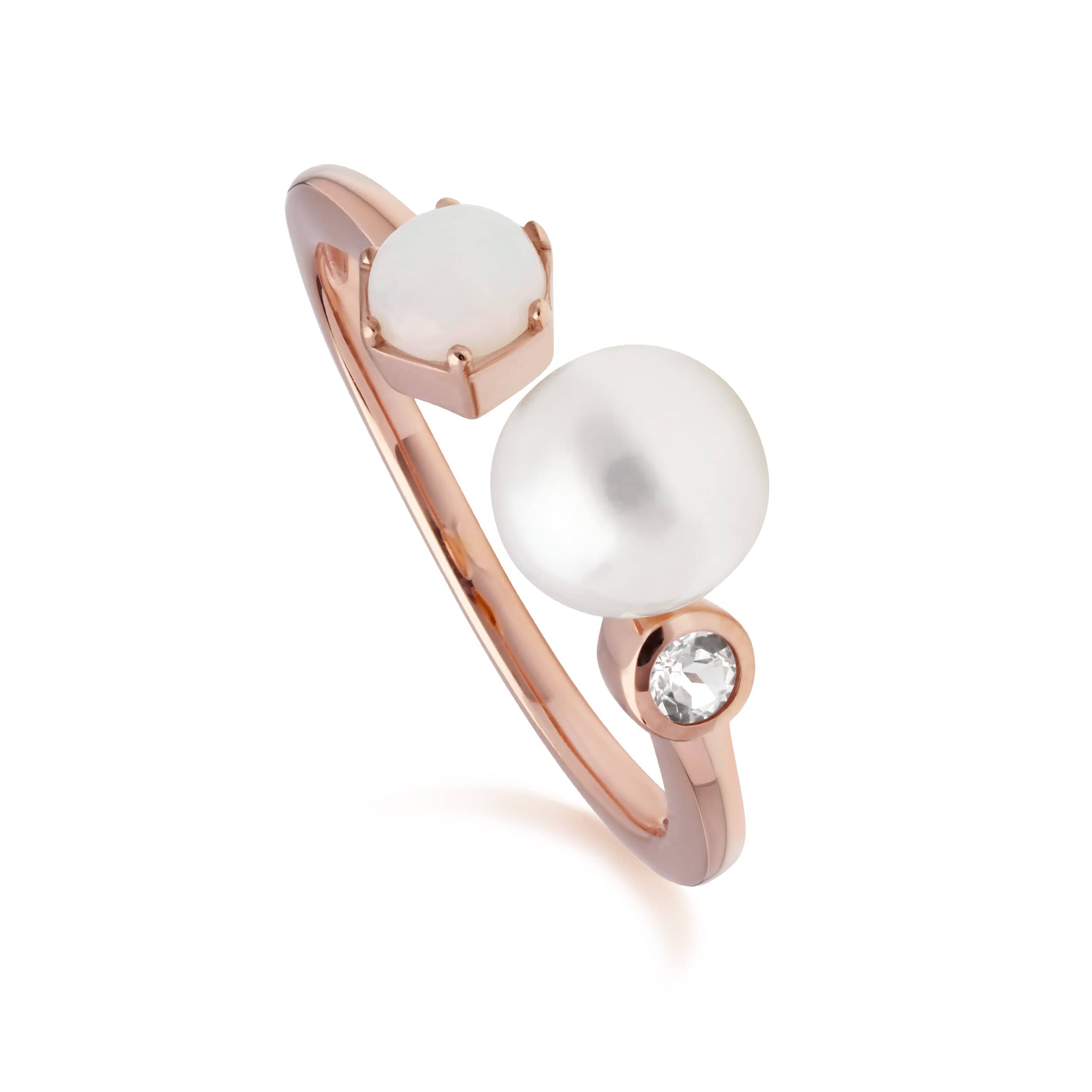 Modern Pearl, Opal & White Topaz Open Ring 