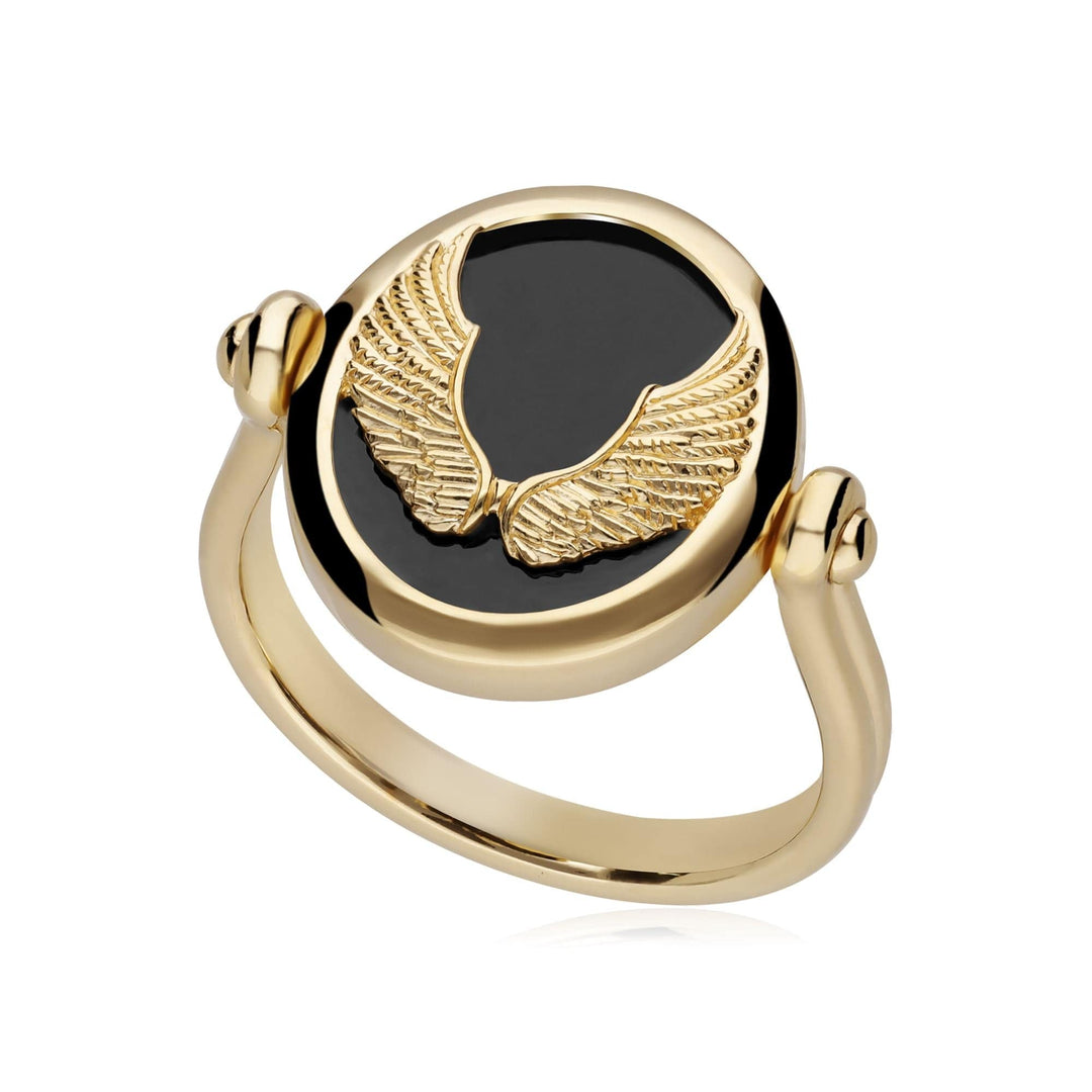 270R061901925 Zodiac Black Onyx Virgo Flip Ring in 18ct Gold Plated Silver 1