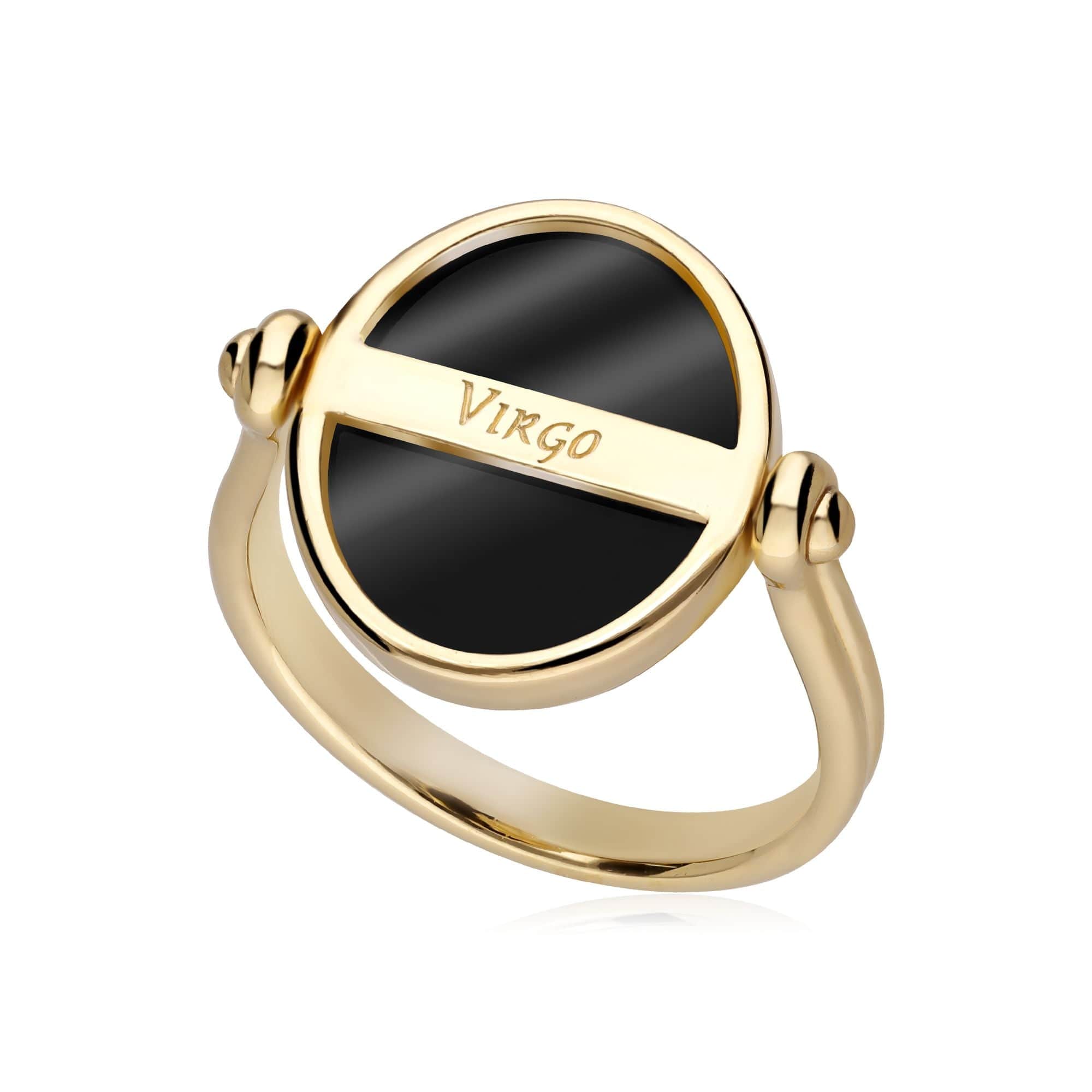 270R061901925 Zodiac Black Onyx Virgo Flip Ring in 18ct Gold Plated Silver 3