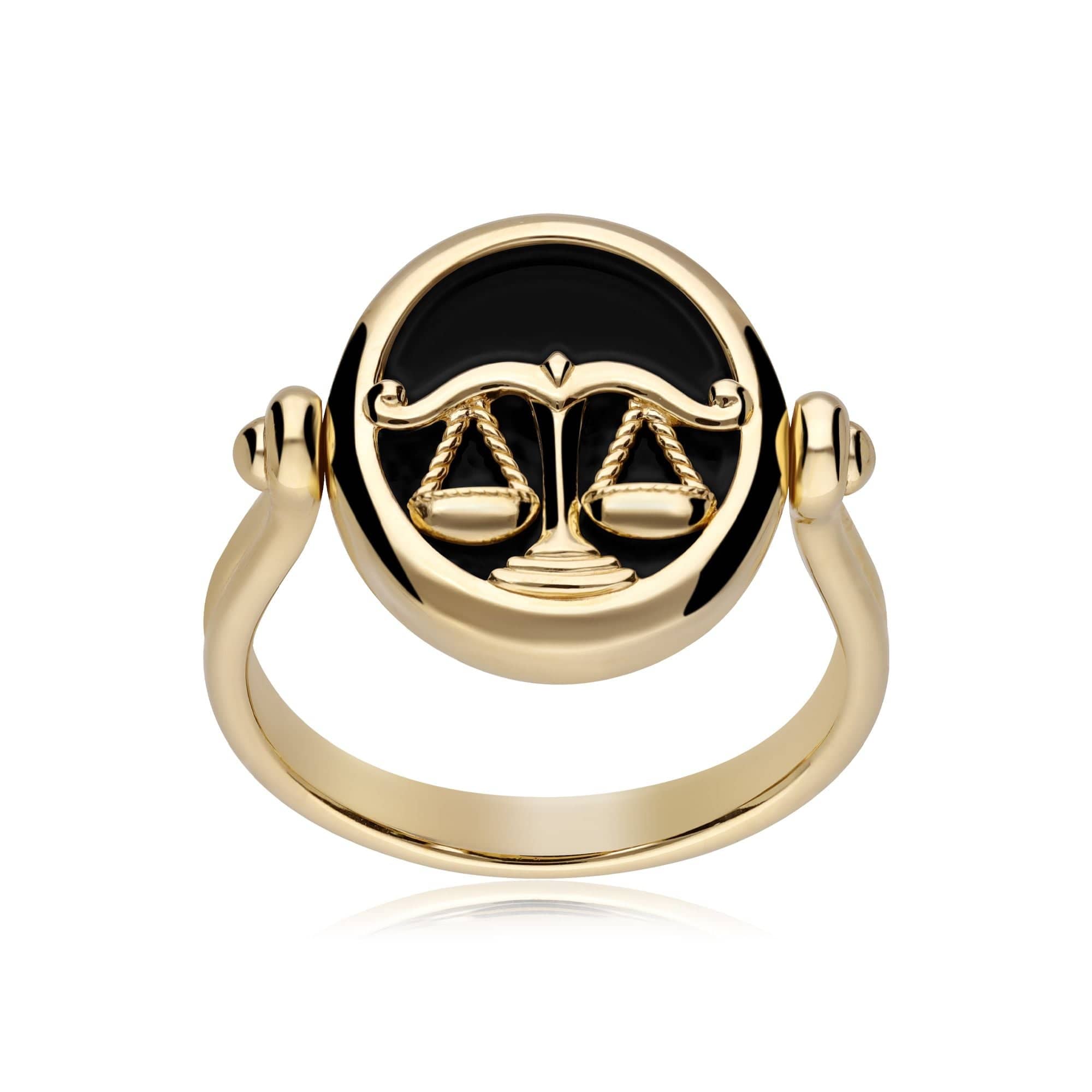 Zodiac Black Onyx Libra Flip Ring in 18ct Gold Plated Silver - Gemondo