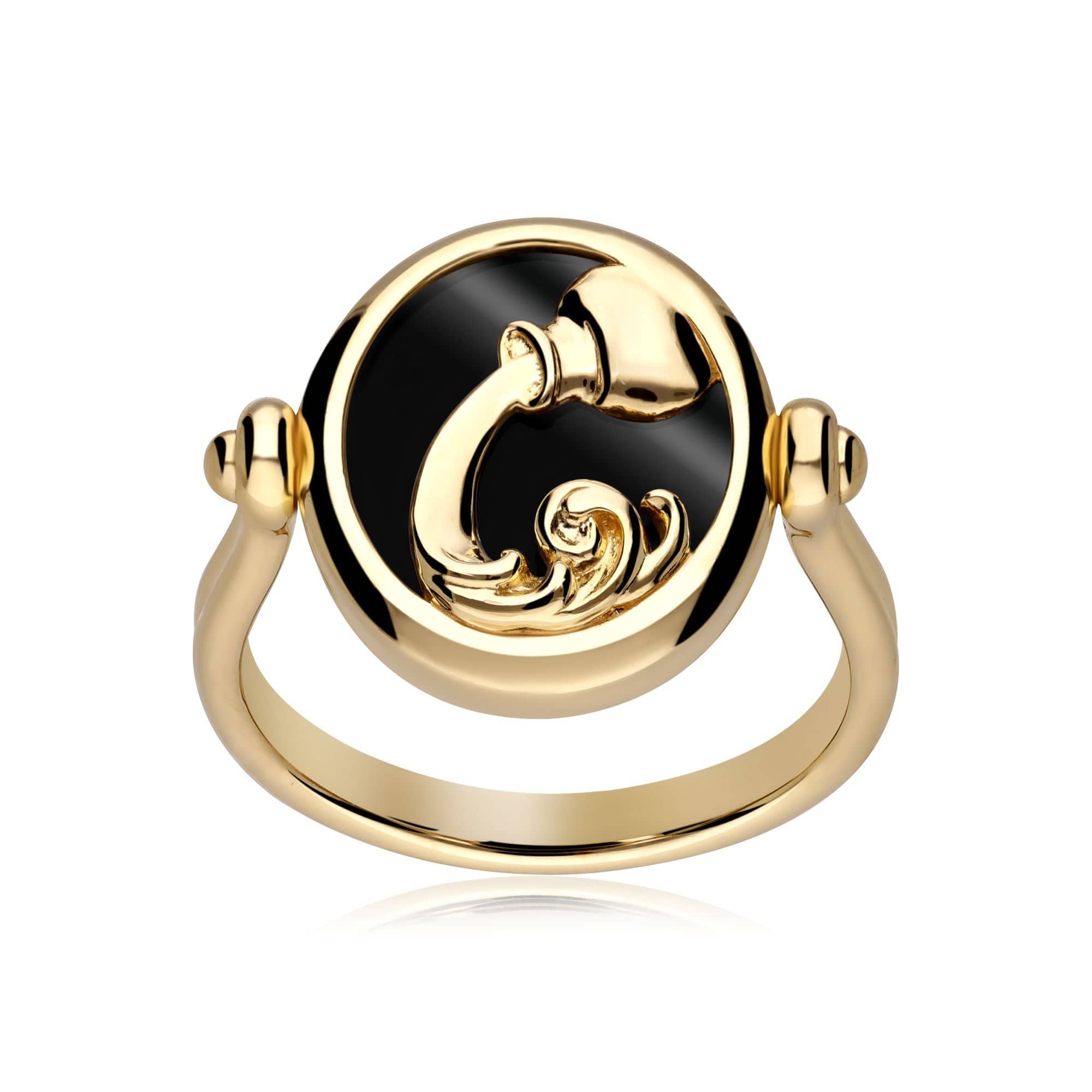 270R062301925 Zodiac Black Onyx Aquarius Flip Ring in 18ct Gold Plated Silver 4