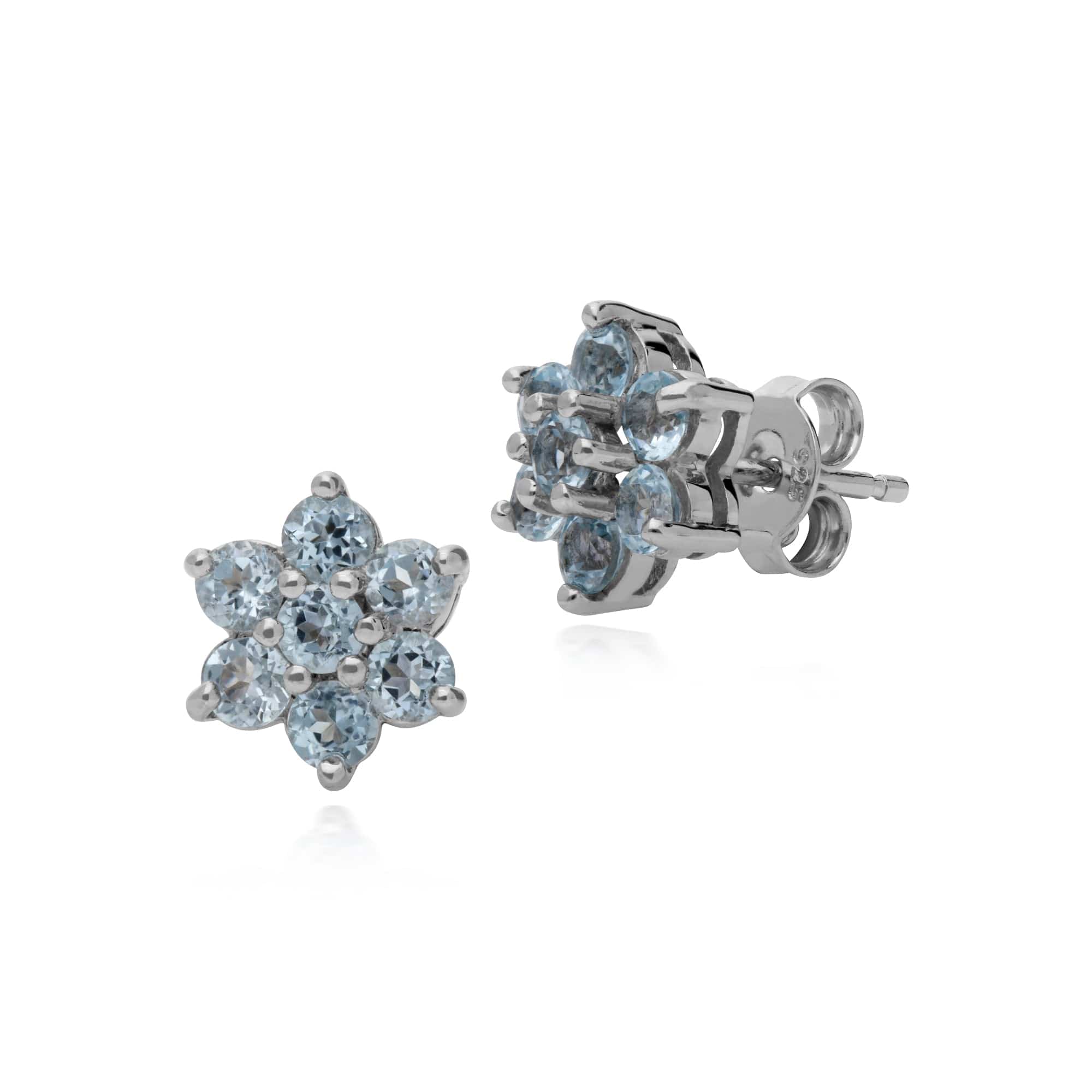 270E014010925 Gemondo Sterling Silver Blue Topaz Floral Cluster Earrings 1