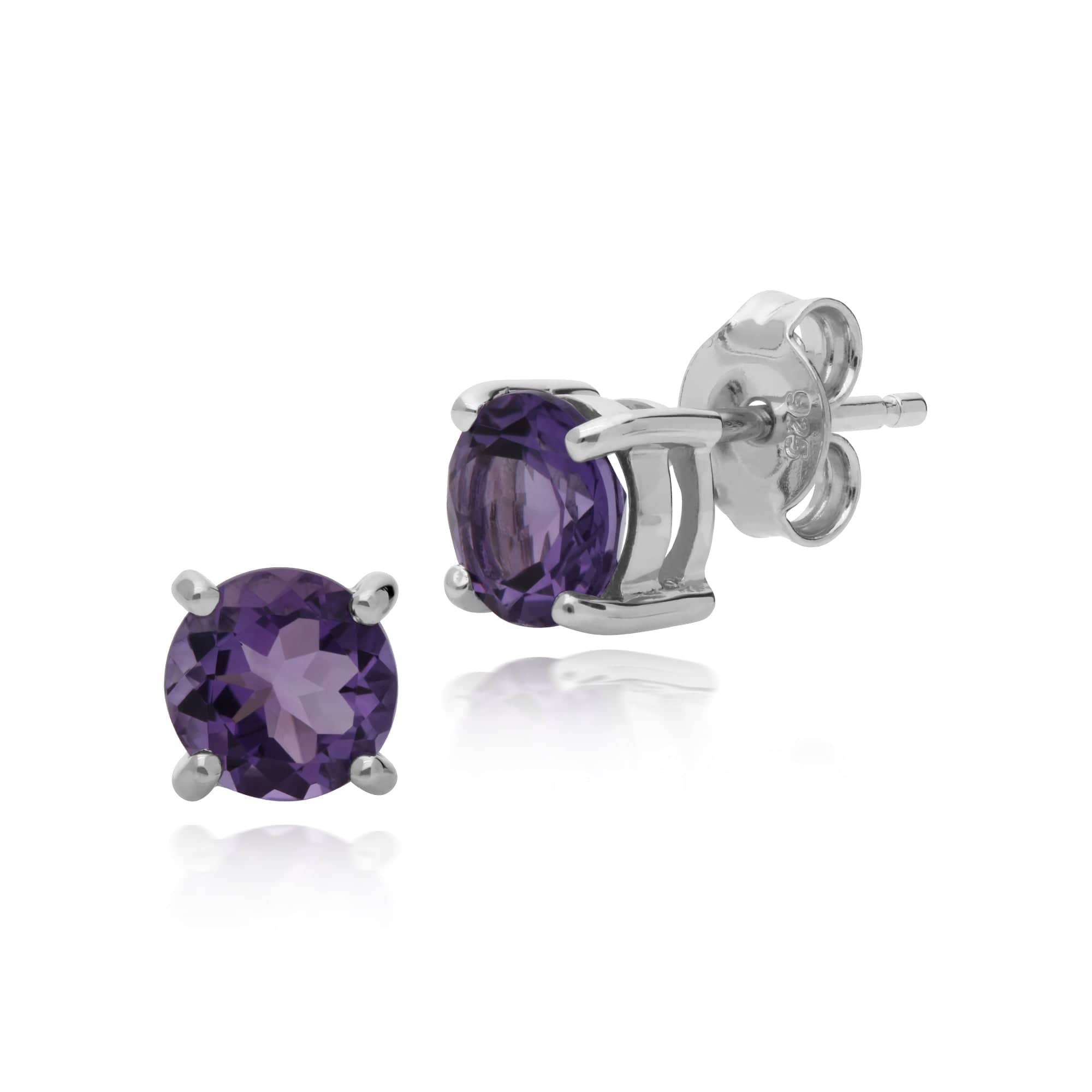 270E015305925 Essential Round Amethyst Claw Set Stud Earrings in 925 Sterling Silver 1