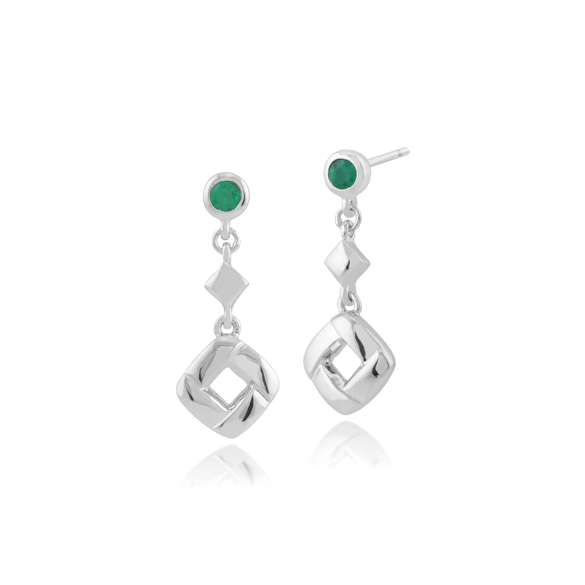 Classic Round Emerald Square Crossover Drop Earrings in 925 Sterling Silver - Gemondo