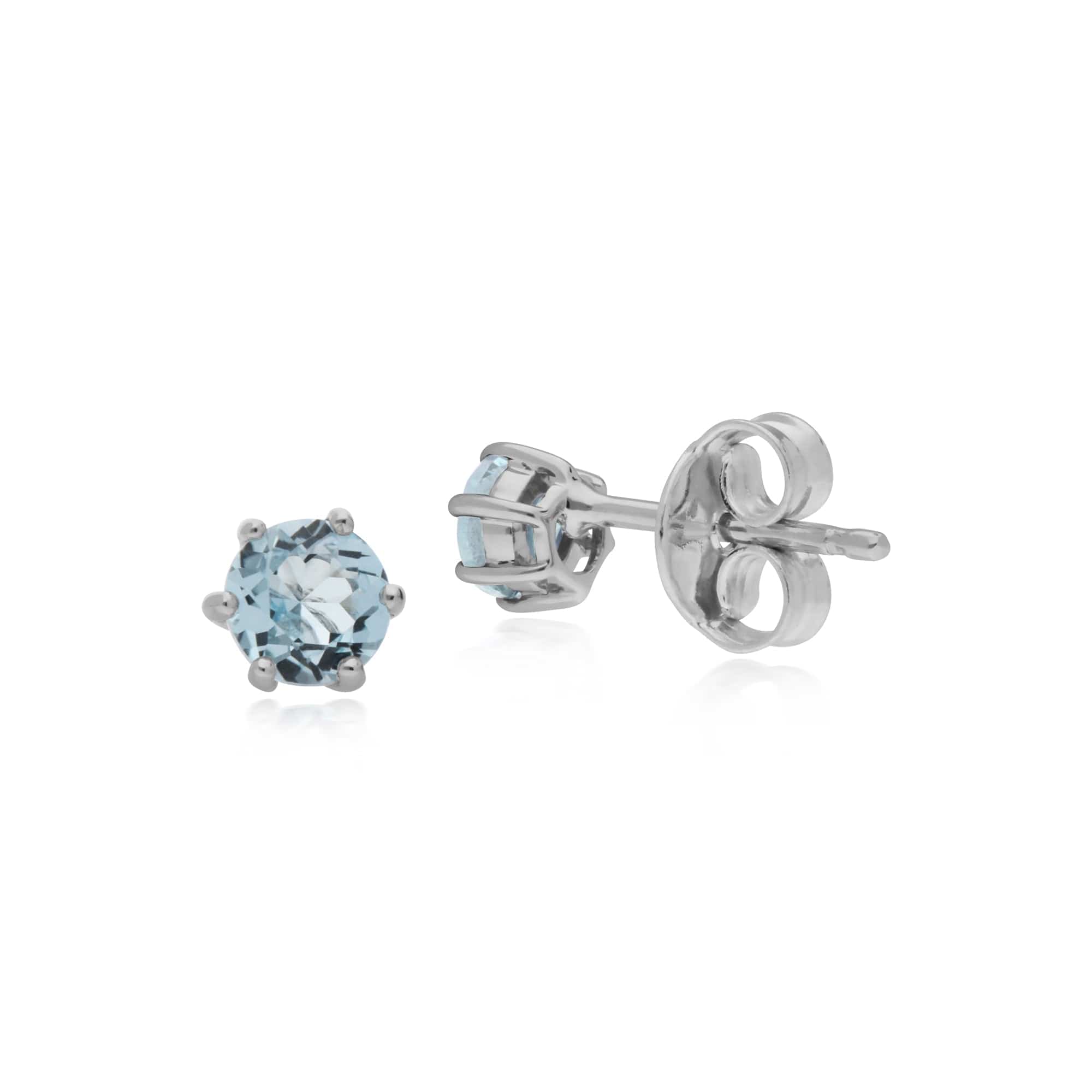 Classic Round Blue Topaz Claw Set Stud Earrings in Sterling Silver - Gemondo