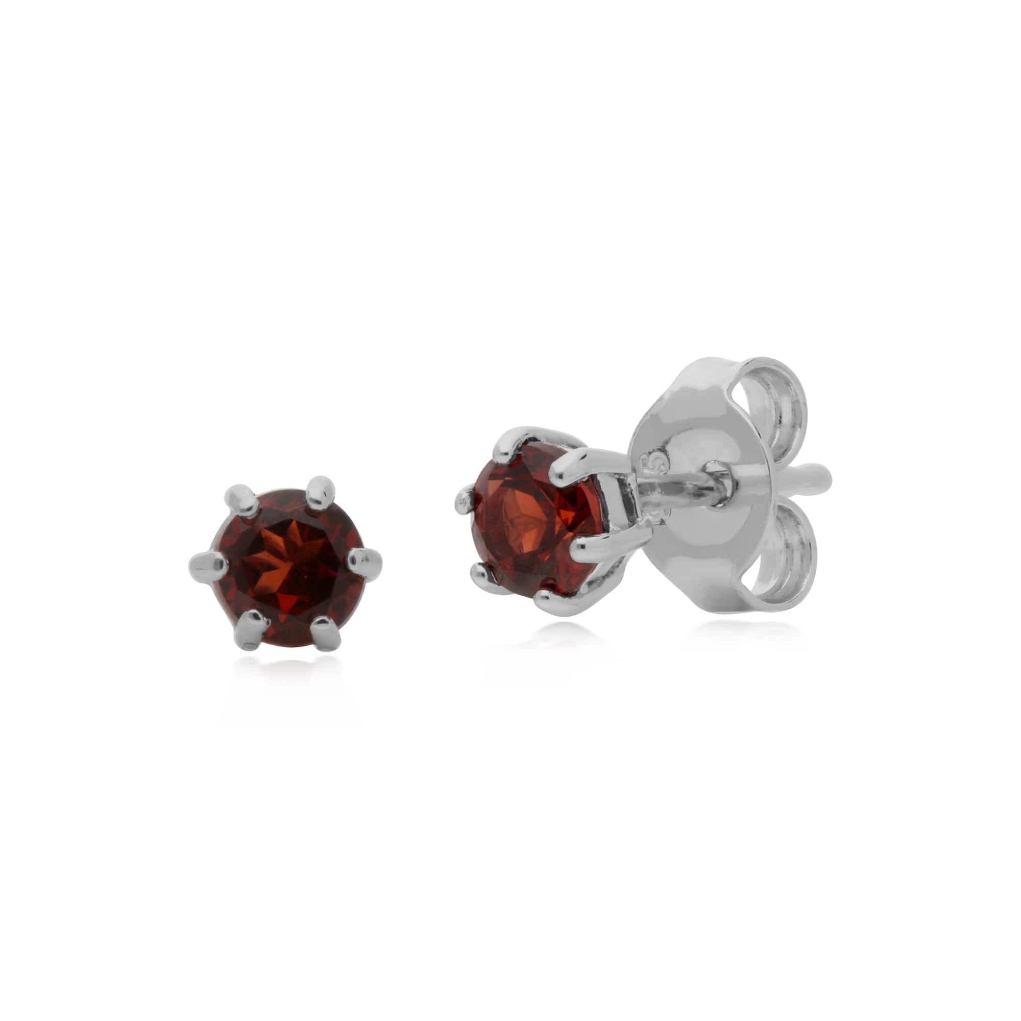 270E025103925 Classic Round Garnet 6 Claw Set Stud Earrings in 925 Sterling Silver 1