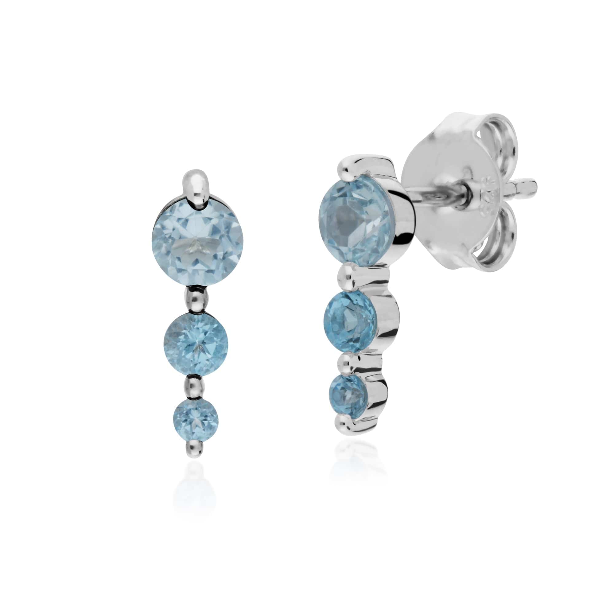 270E025501925-270R056001925 Classic Round Blue Topaz Three Stone Gradient Earrings & Ring Set in 925 Sterling Silver 2