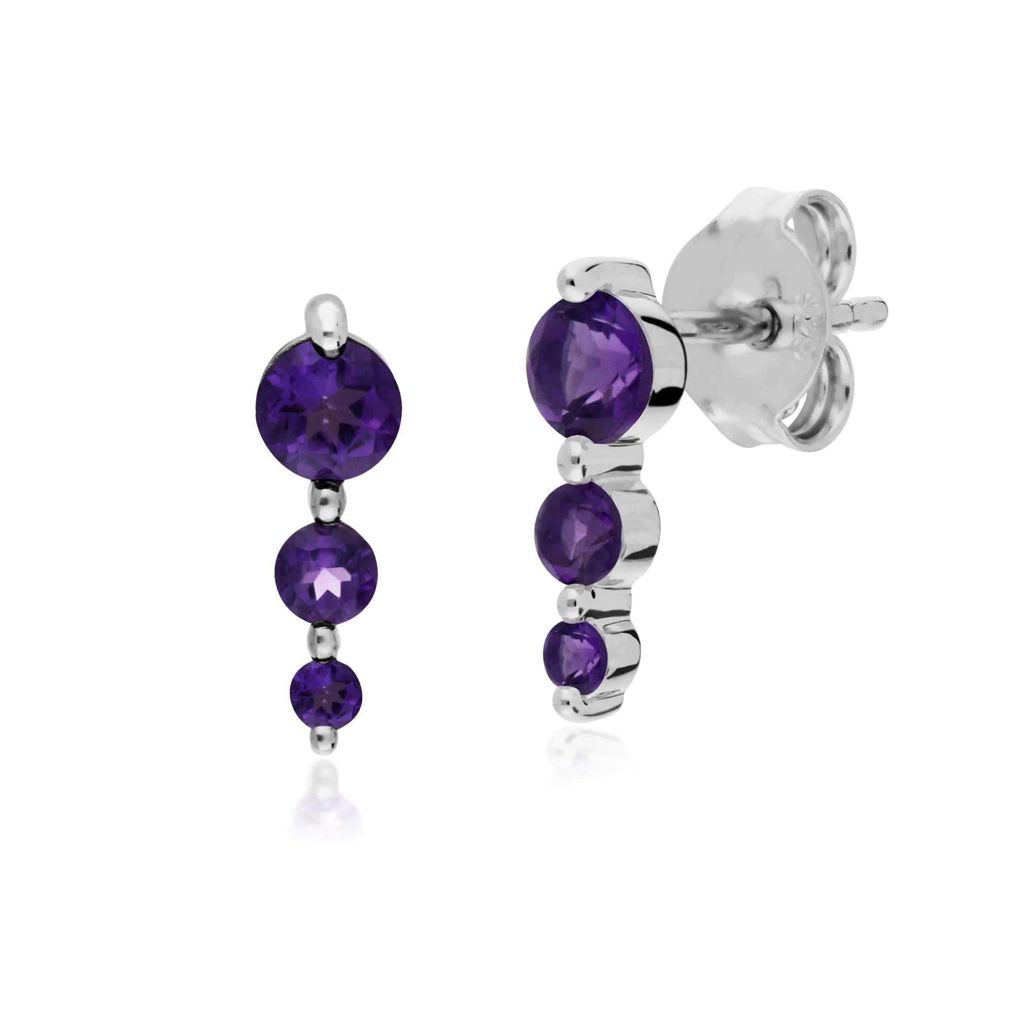 270E025503925-270R056003925 Classic Round Amethyst Three Stone Gradient Earrings & Ring Set in 925 Sterling Silver 2