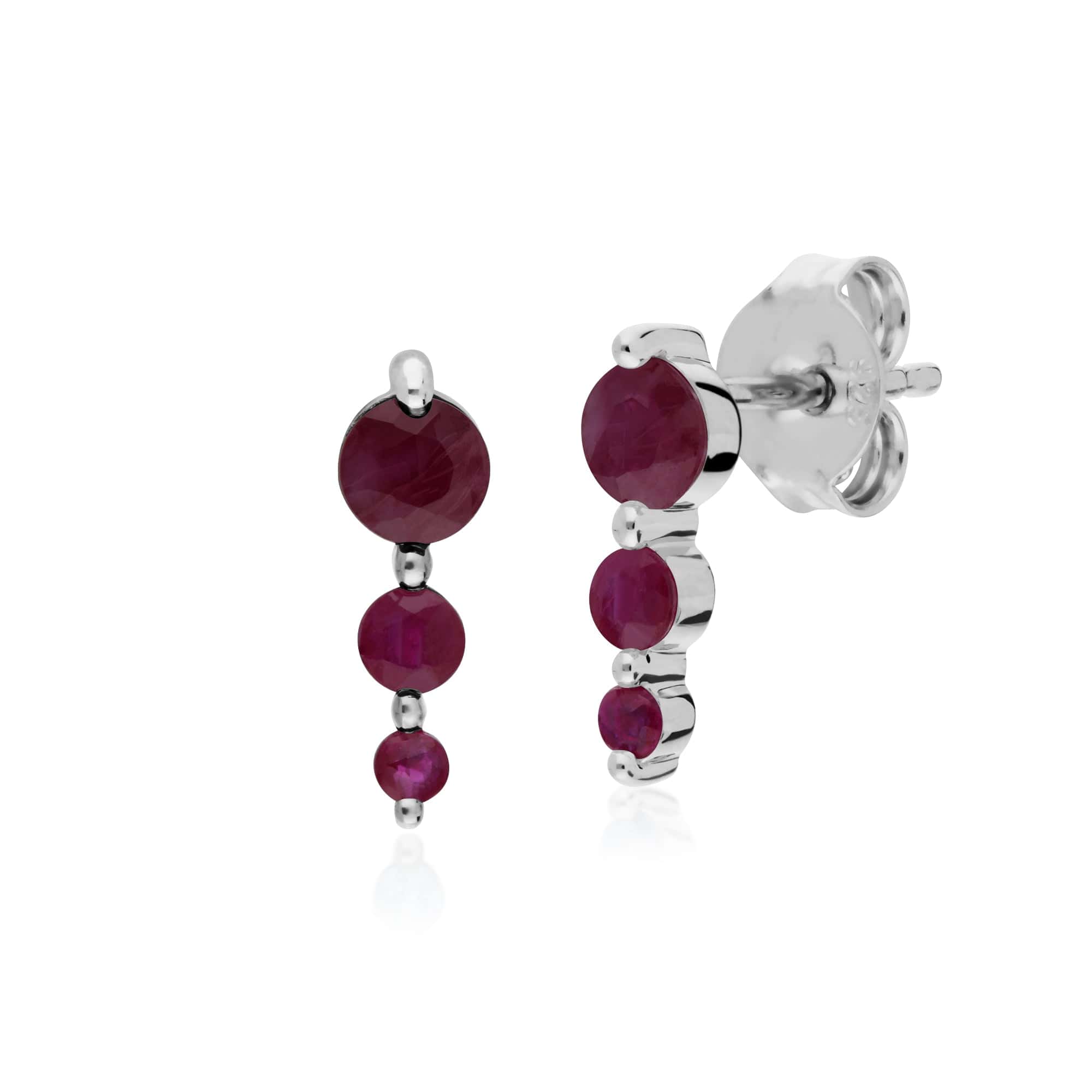 270E025505925-270N034205925 Classic Round Ruby Three Stone Gradient Earrings & Necklace Set in 925 Sterling Silver 2