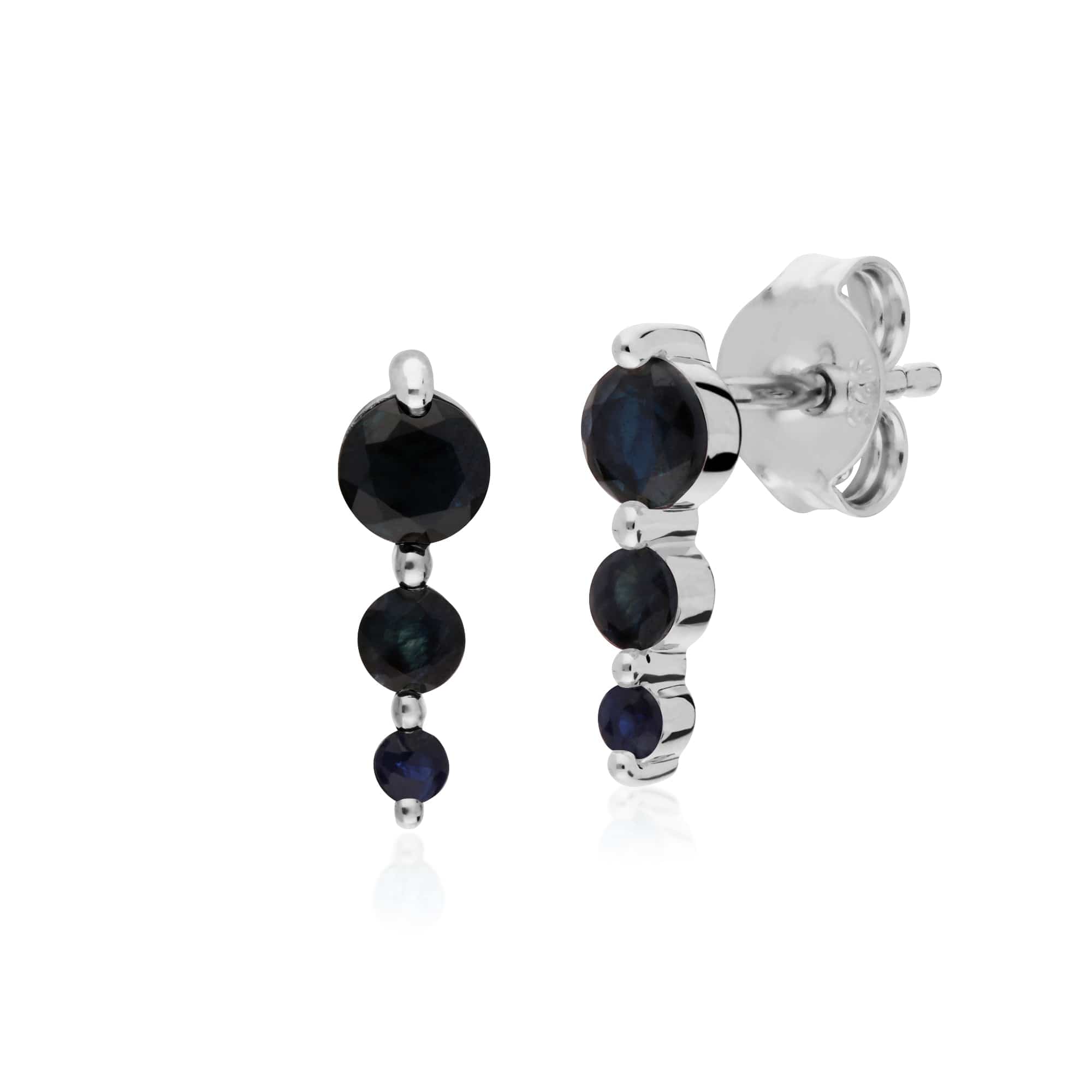 270E025506925-270N034206925 Classic Round Sapphire Three Stone Earrings & Necklace Set in 925 Sterling Silver 2