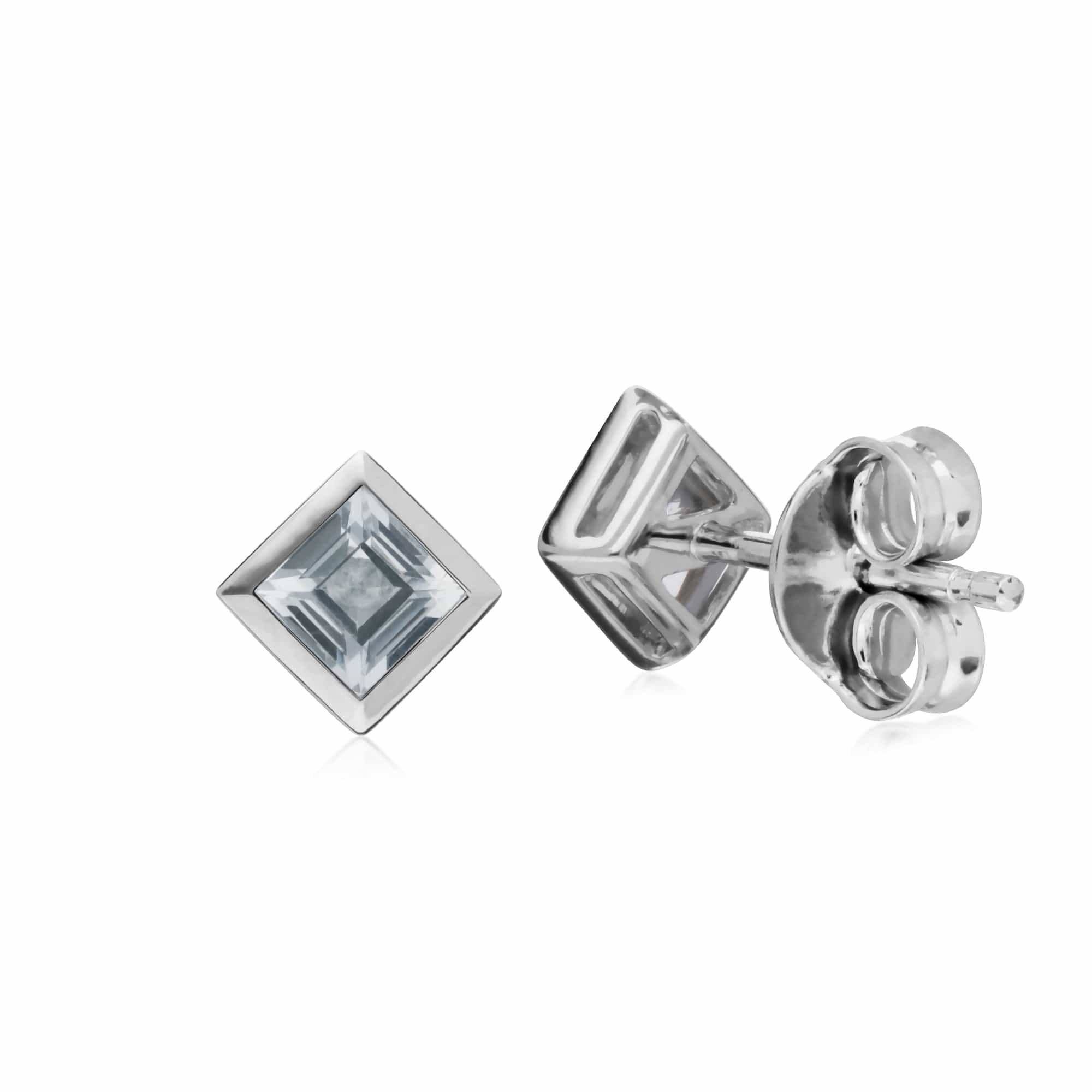 Gemondo Sterling Silver Simple Clear Topaz Bezel Square Stud Earrings - Gemondo