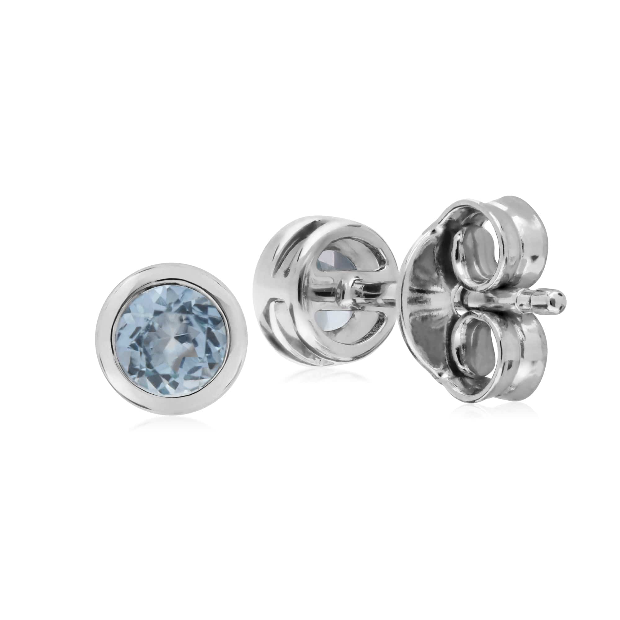 Classic Round Aquamarine Bezel Stud Earrings in 925 Sterling Silver - Gemondo