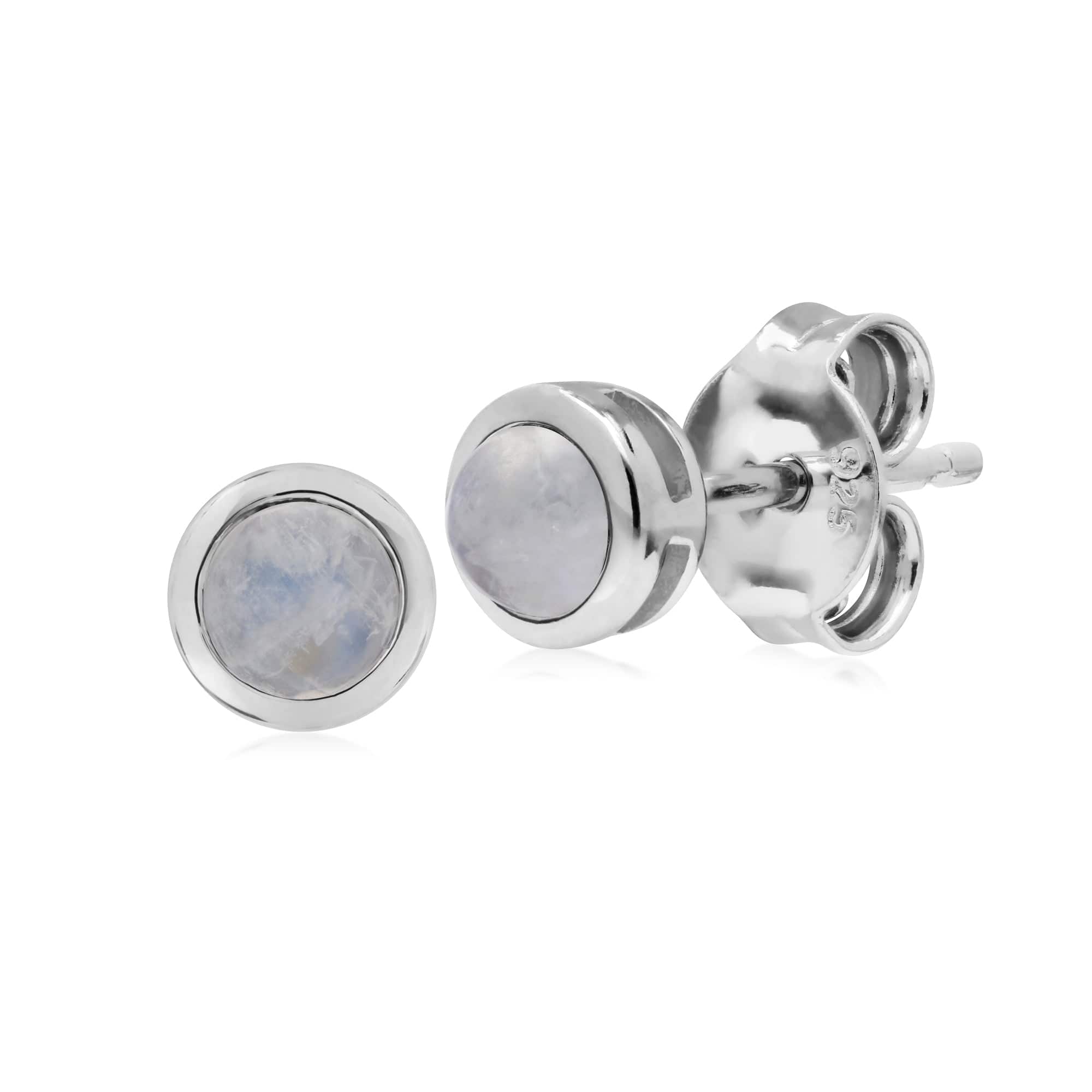 270E025812925 Gemondo Sterling Silver Simple Rainbow Moonstone Bezel Round Stud Earrings 1
