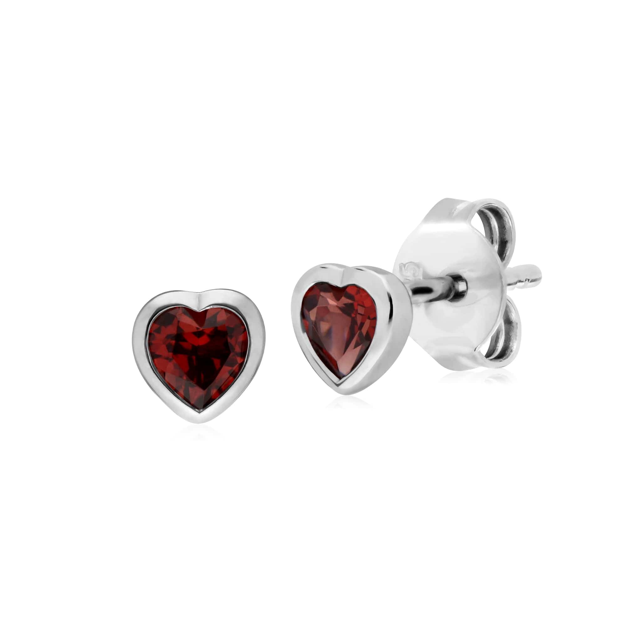 Essential Heart Shaped Garnet Stud Earrings in 925 Sterling Silver 4.5mm - Gemondo
