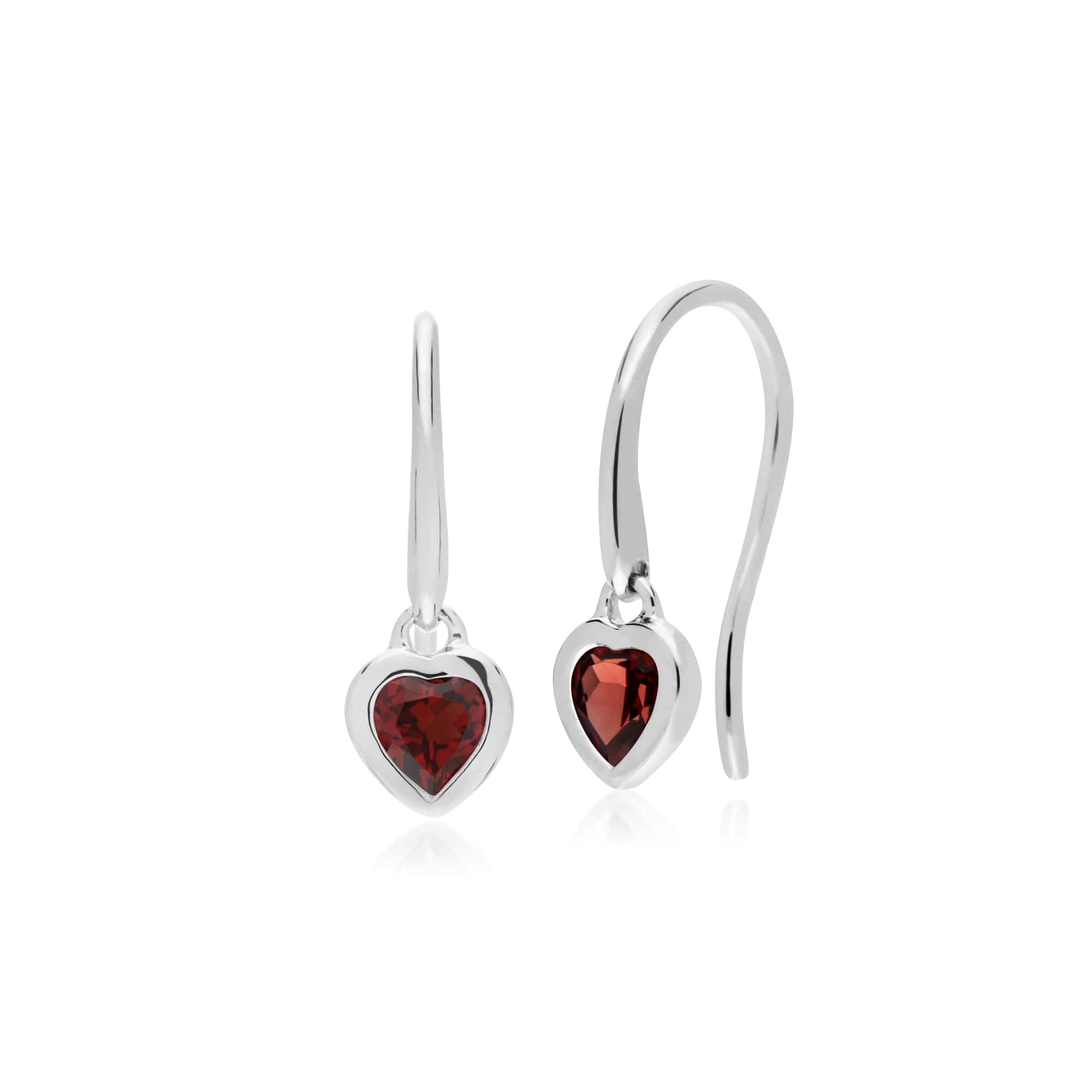 Heart Shaped Drop Earrings Garnet Silver