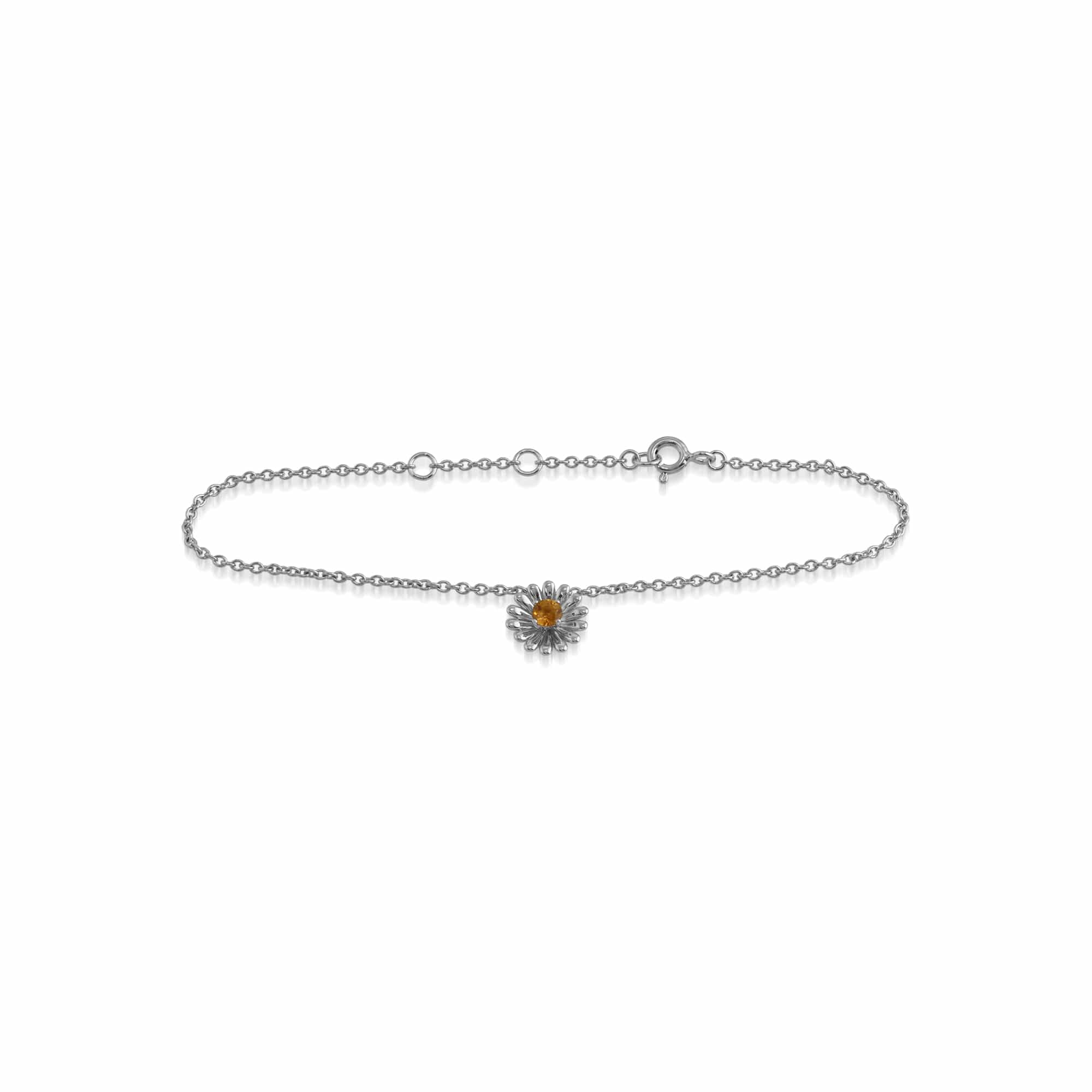 Floral Round Citrine Daisy Flower Single Stone Bracelet in 925 Sterling Silver - Gemondo