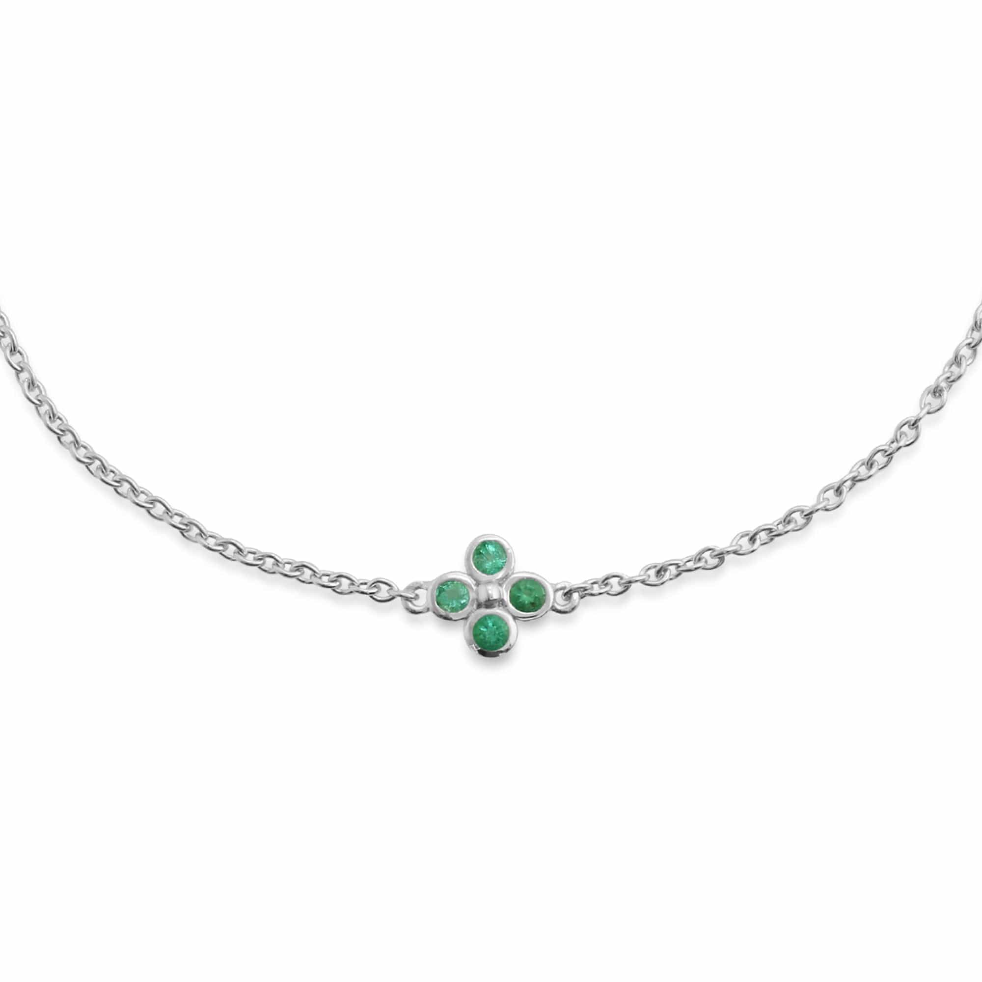 Floral Round Emerald Clover Stud Earrings & Bracelet Set in 925 Sterling Silver - Gemondo