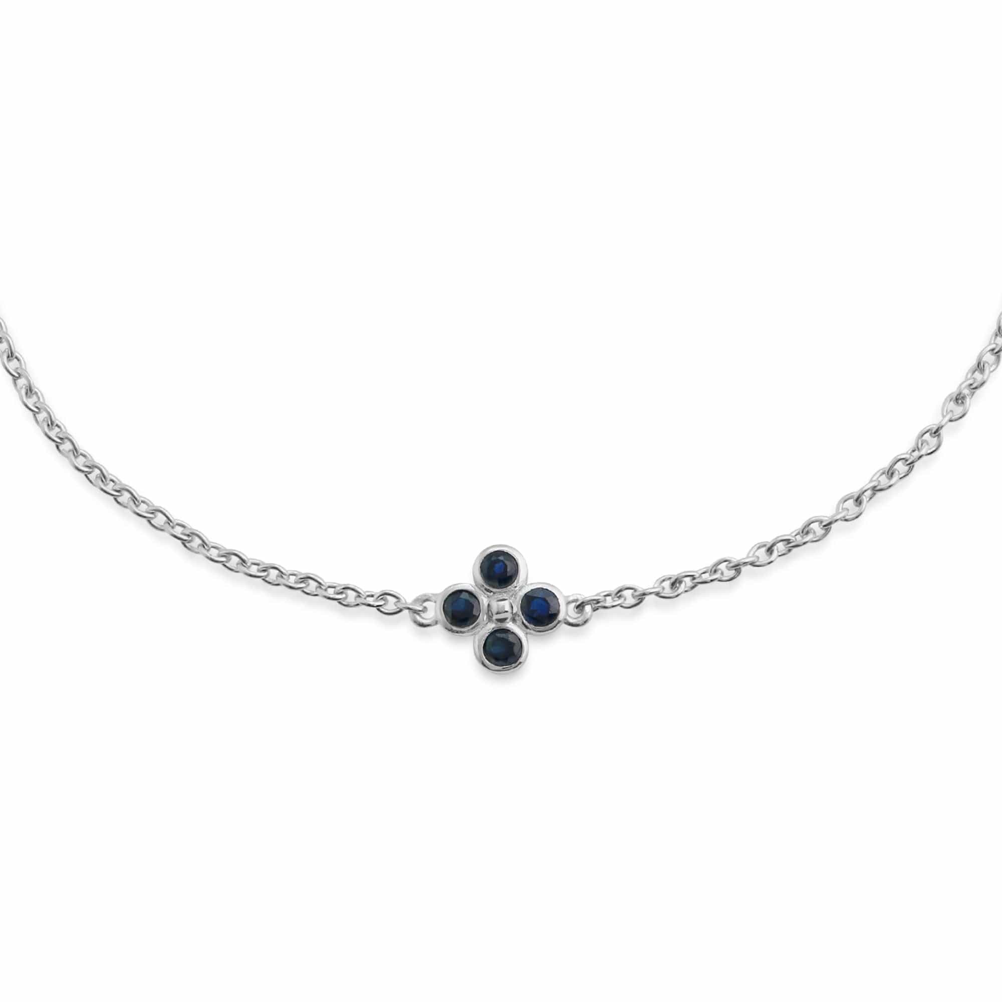 Floral Round Sapphire Clover Bracelet & Ring Set in 925 Sterling Silver - Gemondo