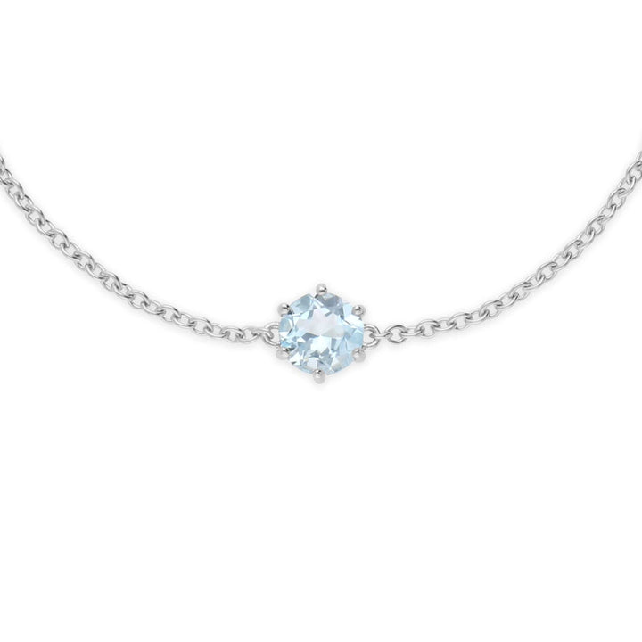 270L010801925 Classic Round Blue Topaz 6 Claw Set Single Stone Bracelet in 925 Sterling Silver 2