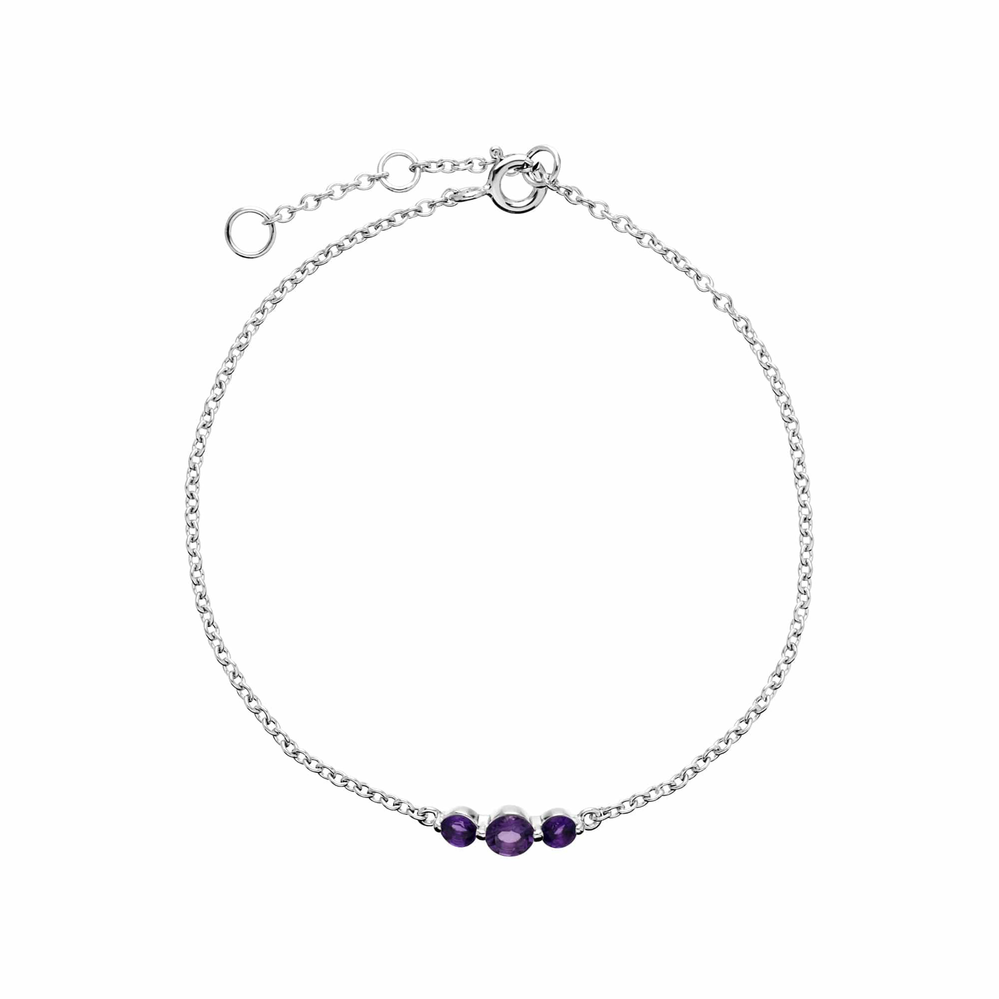 270L011103925 Classic Round Amethyst Three Stone Gradient Bracelet in Sterling Silver 1