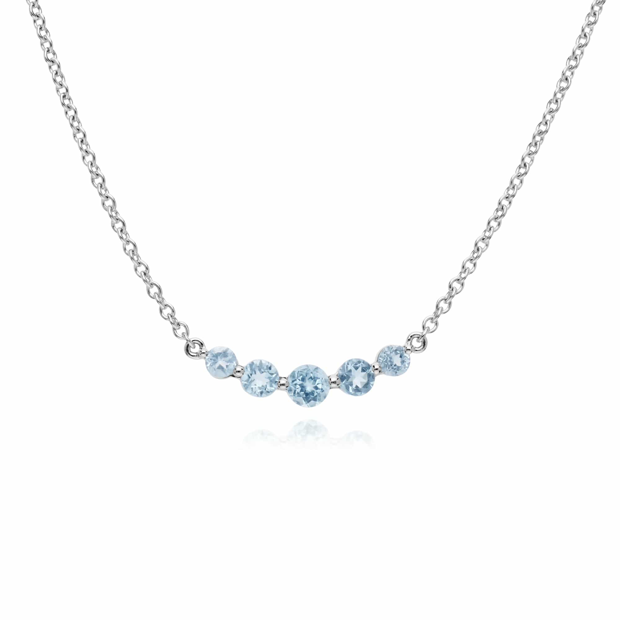 270N034101925-270R055901925 Classic Round Blue Topaz Five Stone Gradient Ring & Necklace Set in 925 Sterling Silver 2