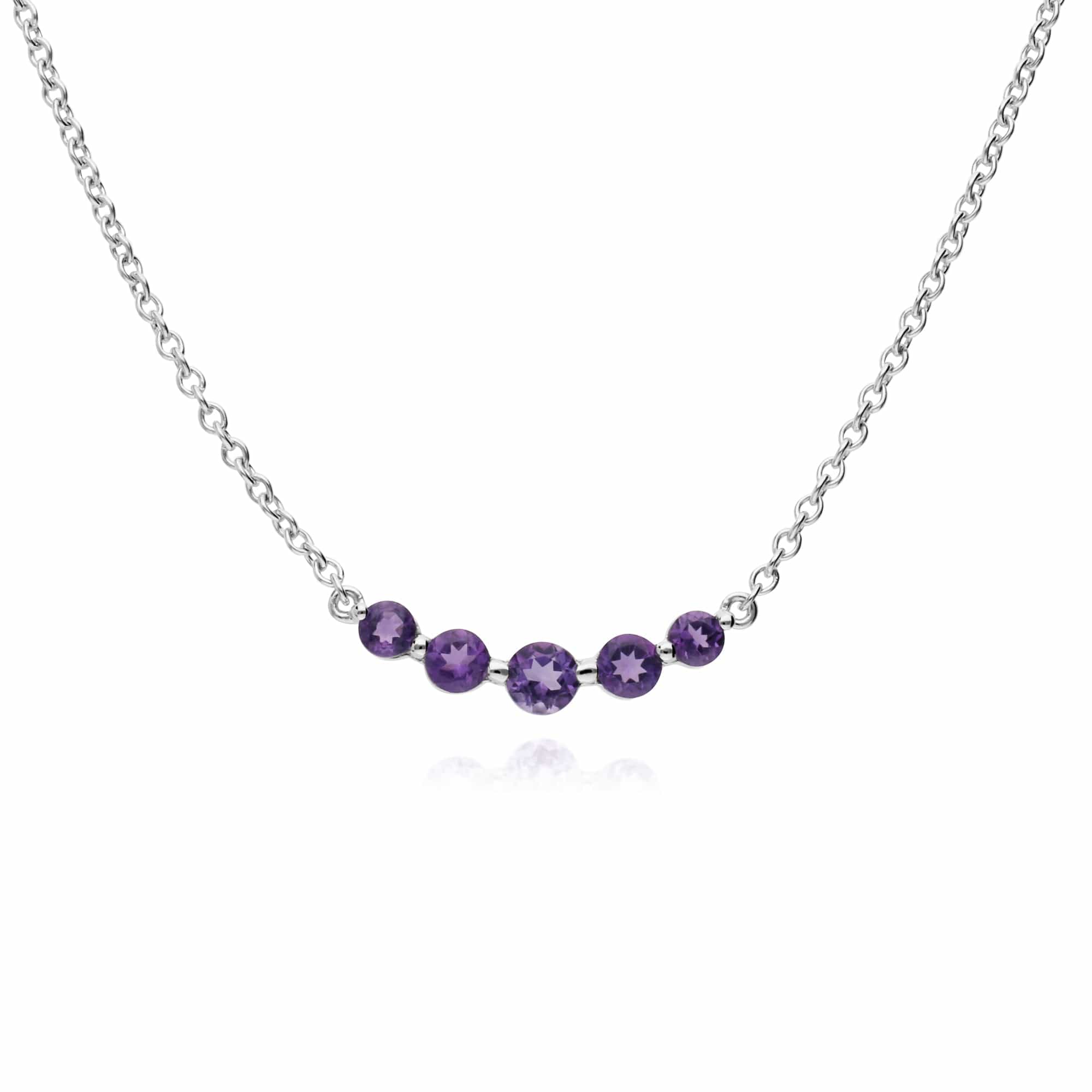 270N034103925 Classic Round Amethyst Gradient 5 Stone Necklace in 925 Sterling Silver 1