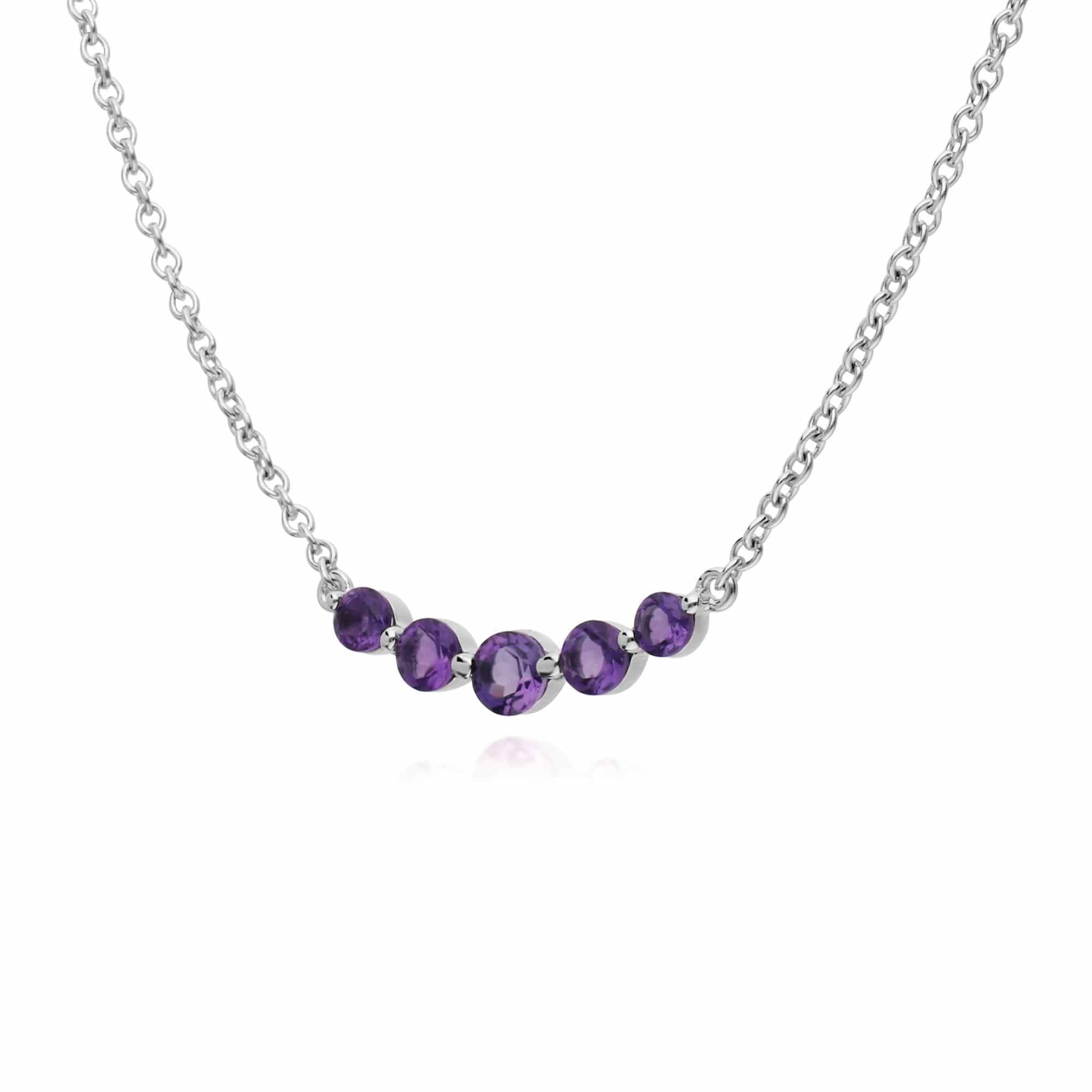 270N034103925 Classic Round Amethyst Gradient 5 Stone Necklace in 925 Sterling Silver 2