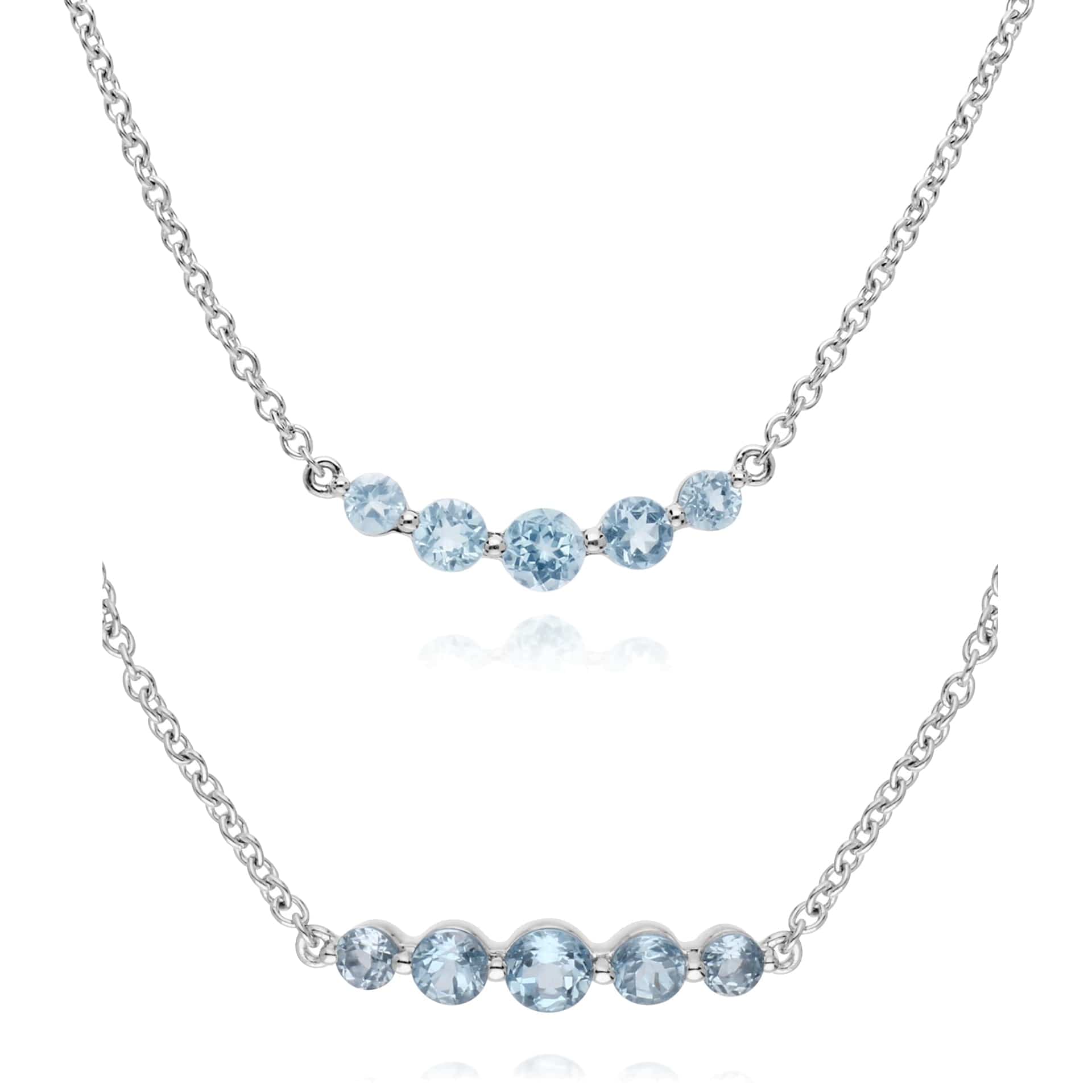 270N034101925-270L011001925 Classic Round Blue Topaz Five Stone Gradient Bracelet & Necklace Set in 925 Sterling Silver 1