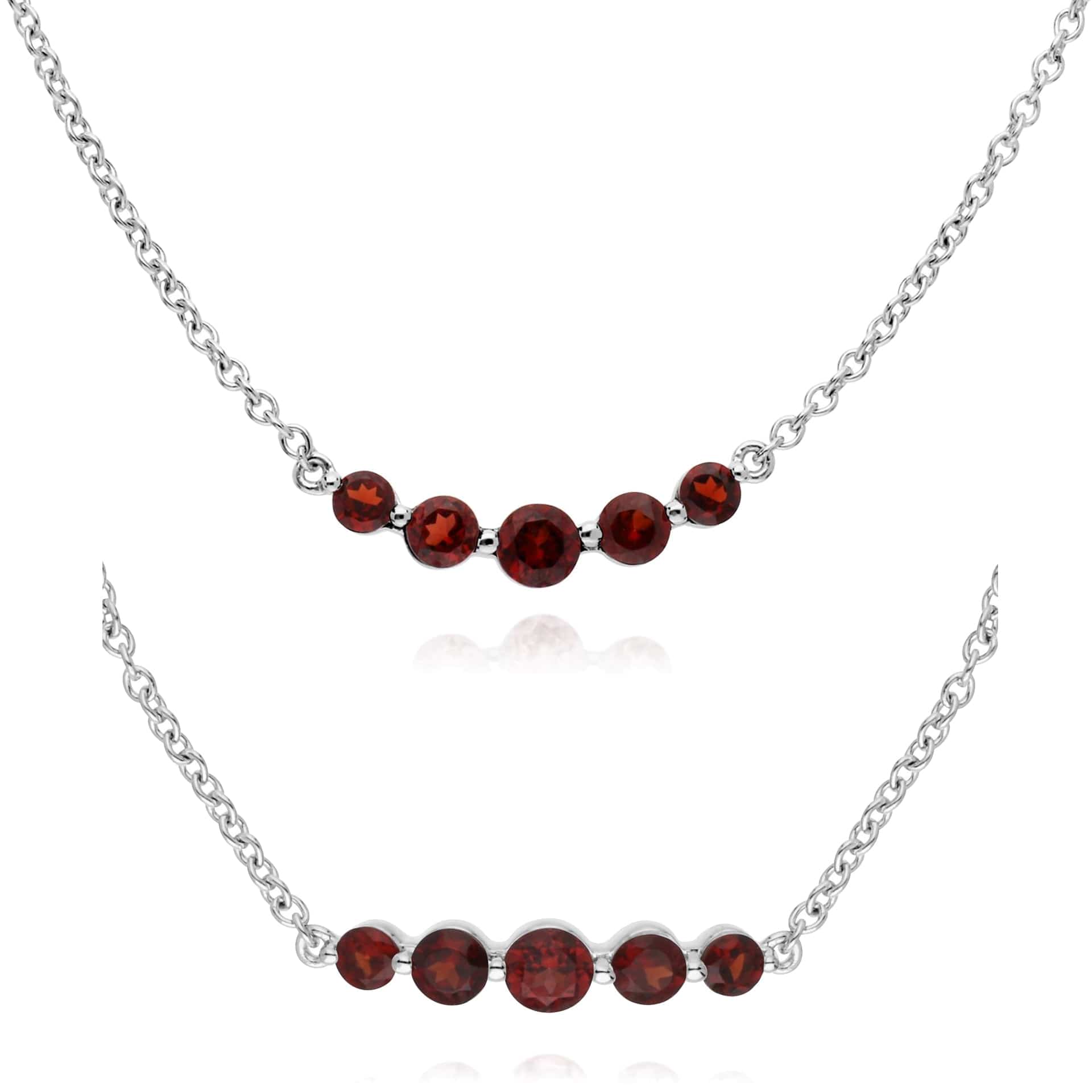 270N034102925-270L011002925 Classic Round Garnet Five Stone Gradient Bracelet & Necklace Set in 925 Sterling Silver 1