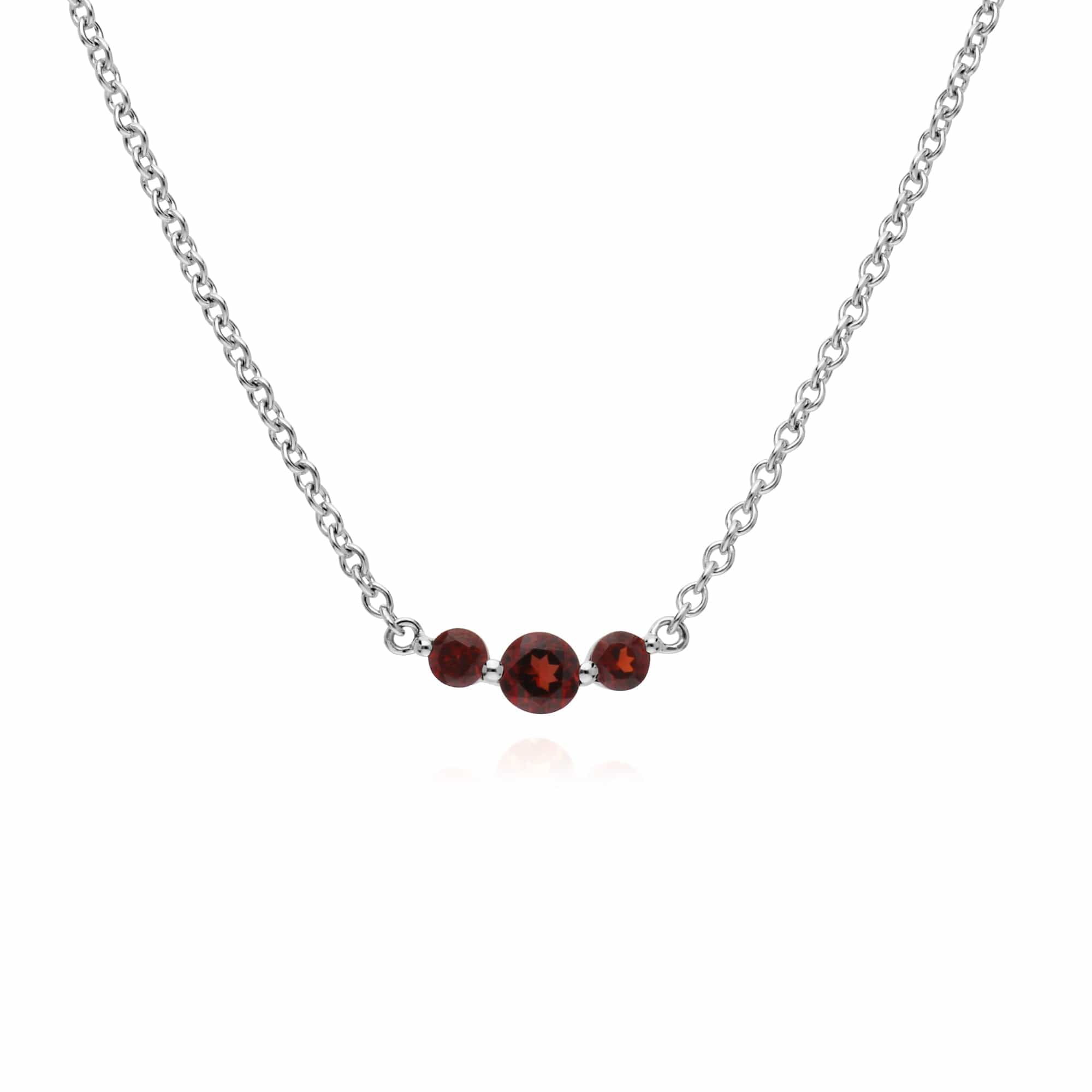 Classic Round Garnet 3 Stone Gradient Necklace in 925 Sterling Silver - Gemondo