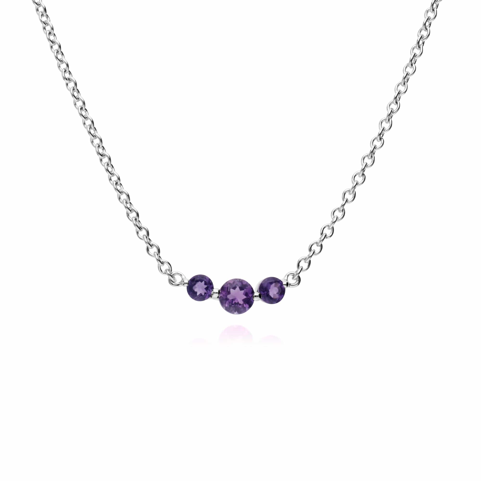 270N034203925-270R056003925 Classic Round Amethyst Three Stone Gradient Ring & Necklace Set in 925 Sterling Silver 2