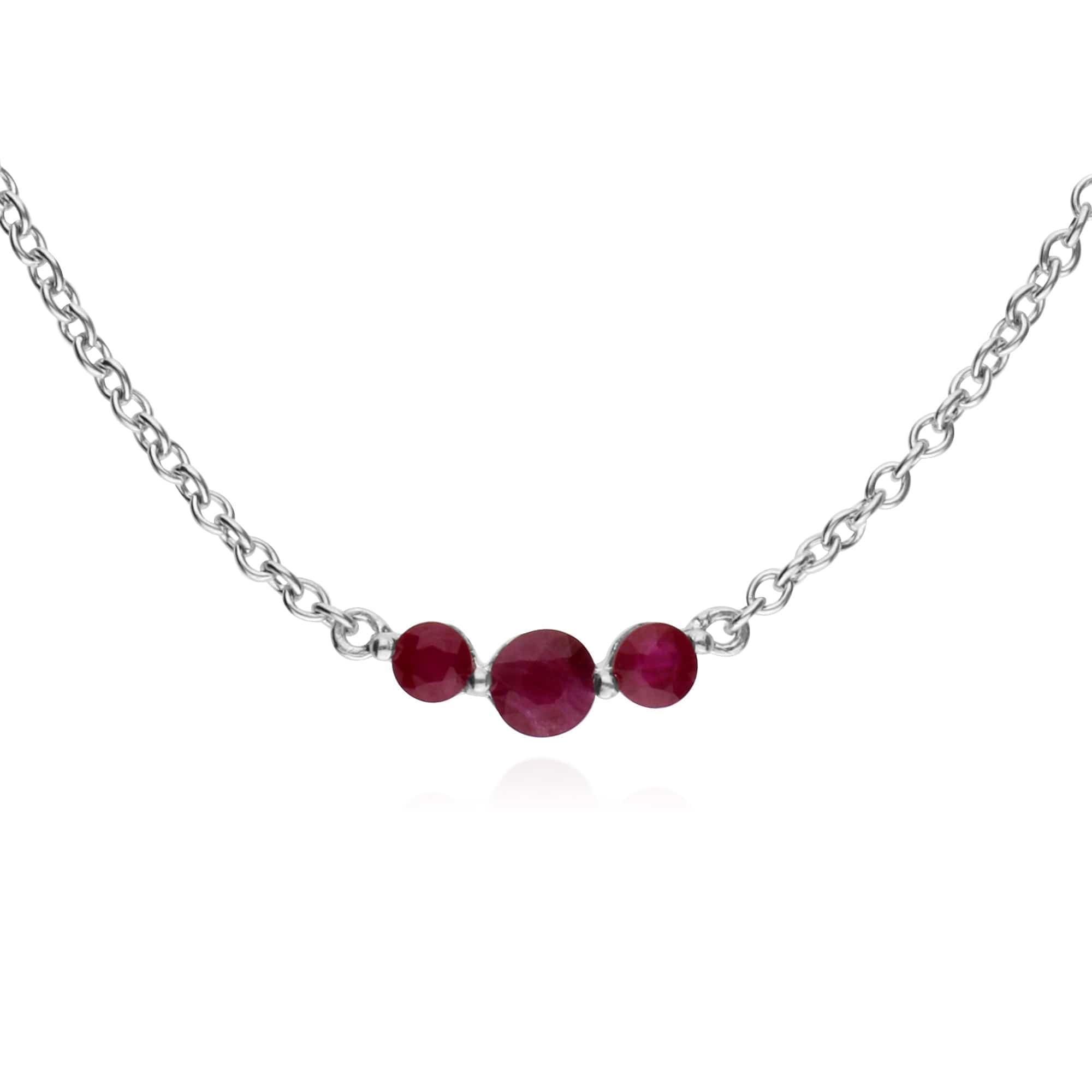 Classic Round Ruby 3 Stone Gradient Necklace in 925 Sterling Silver - Gemondo