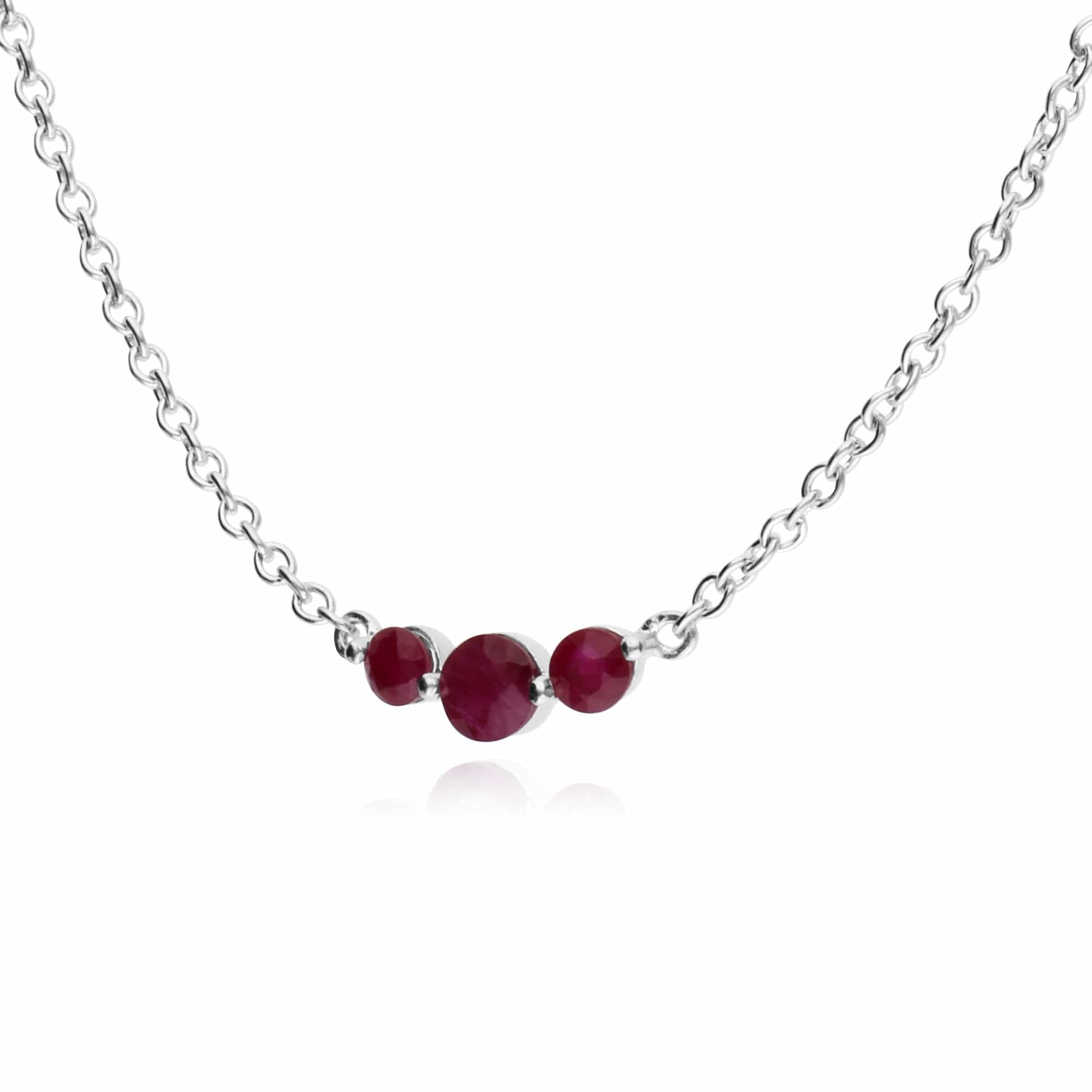 Classic Round Ruby 3 Stone Gradient Necklace in 925 Sterling Silver - Gemondo