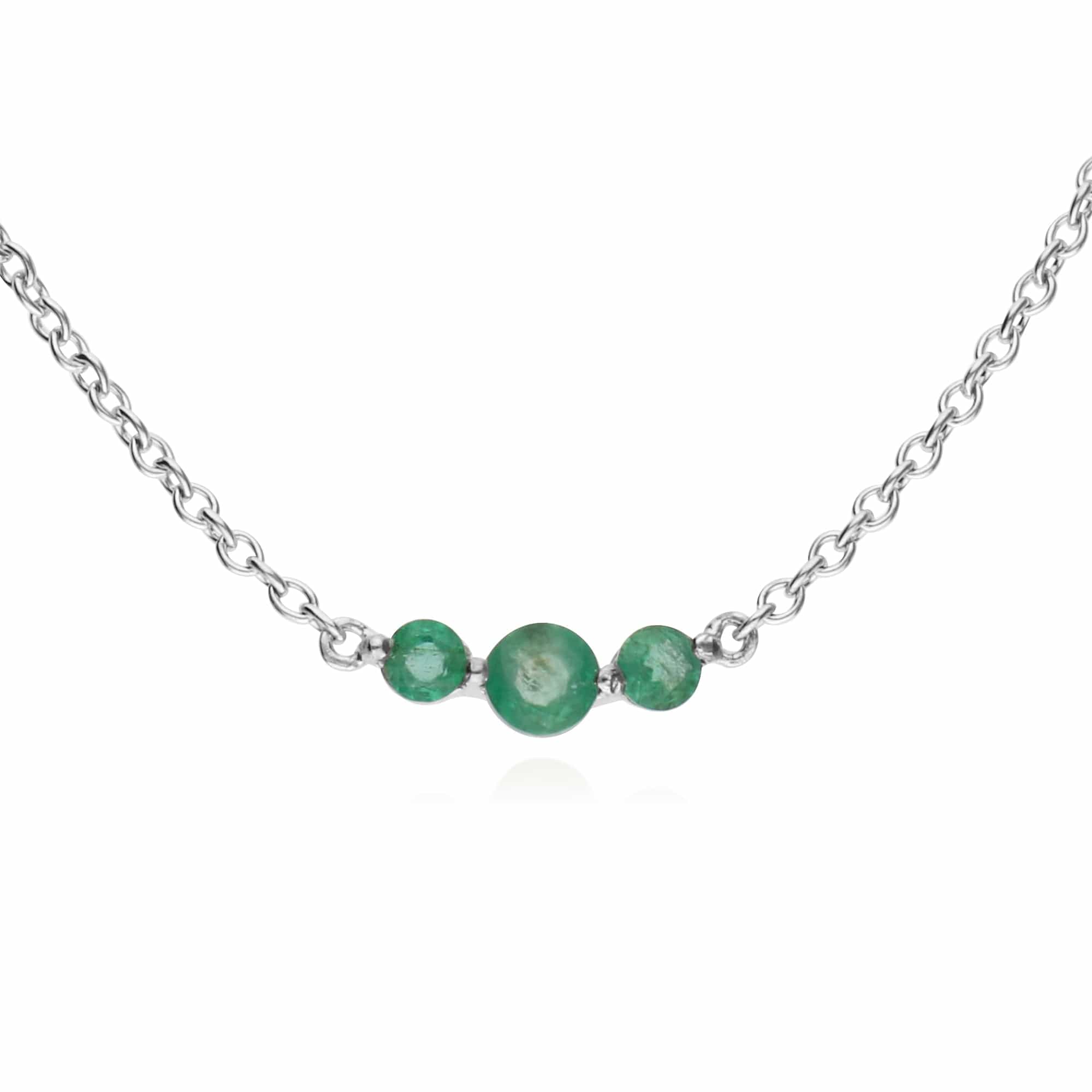 270N034207925-270L011107925 Classic Round Emerald Three Stone Gradient Bracelet & Necklace Set in 925 Sterling Silver 3