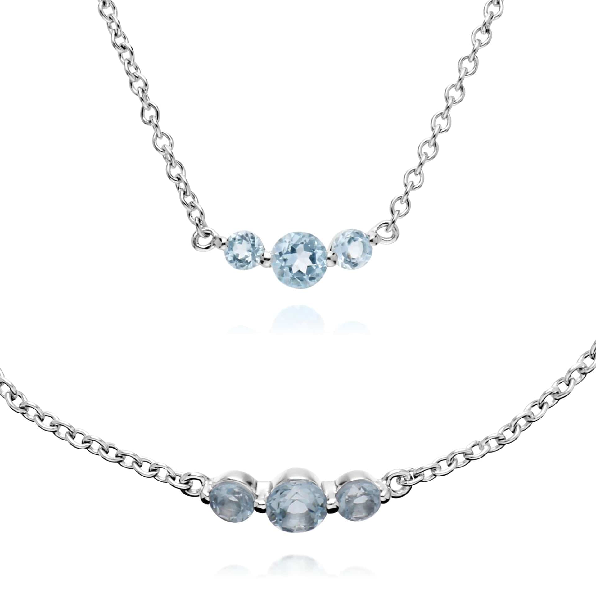 270N034201925-270L011101925 Classic Round Blue Topaz Three Stone Gradient Bracelet & Necklace Set in 925 Sterling Silver 1
