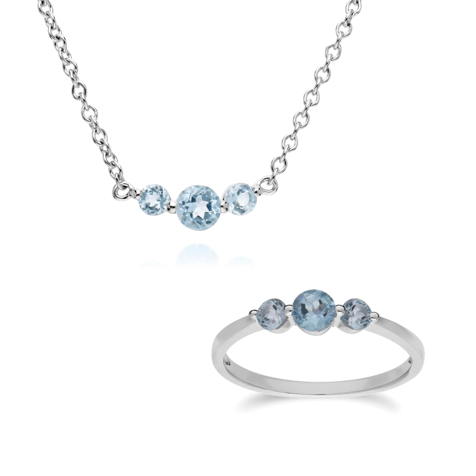 270N034201925-270R056001925 Classic Round Blue Topaz Three Stone Gradient Ring & Necklace Set in 925 Sterling Silver 1