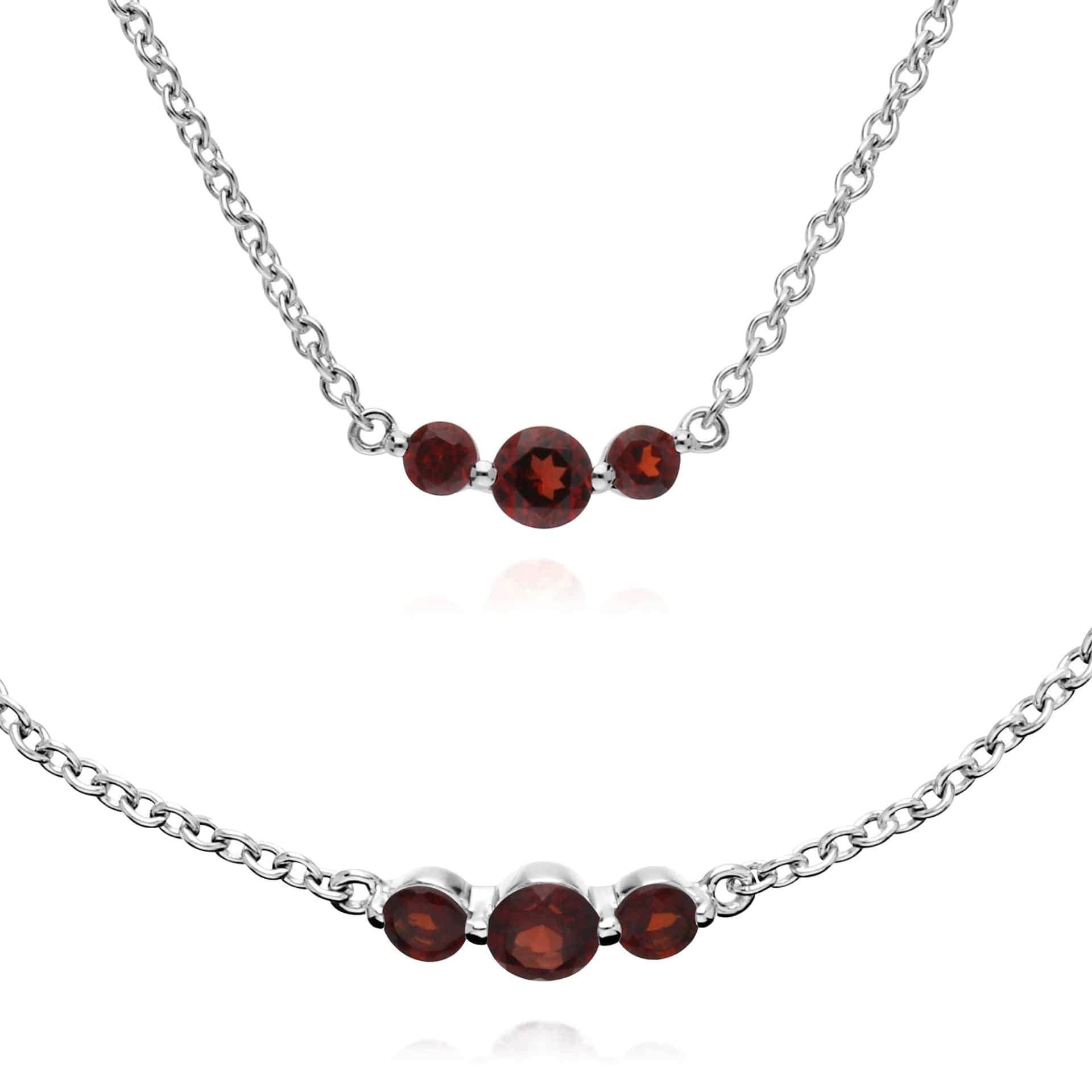 270N034202925-270L011102925 Classic Round Garnet Three Stone Gradient Bracelet & Necklace Set in 925 Sterling Silver 1