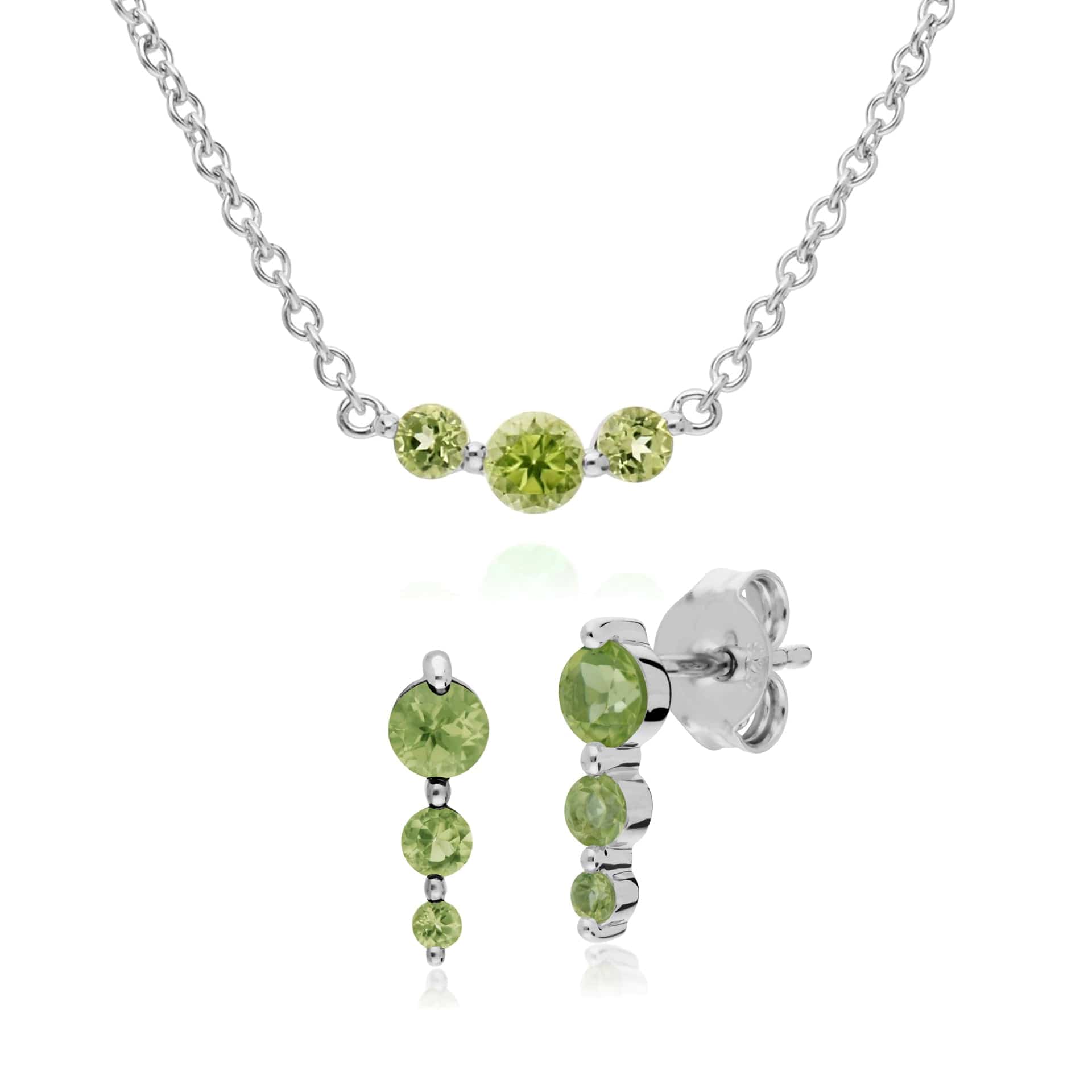 270E025504925-270N034204925 Classic Round Peridot Three Stone Gradient Earrings & Necklace Set in 925 Sterling Silver 1
