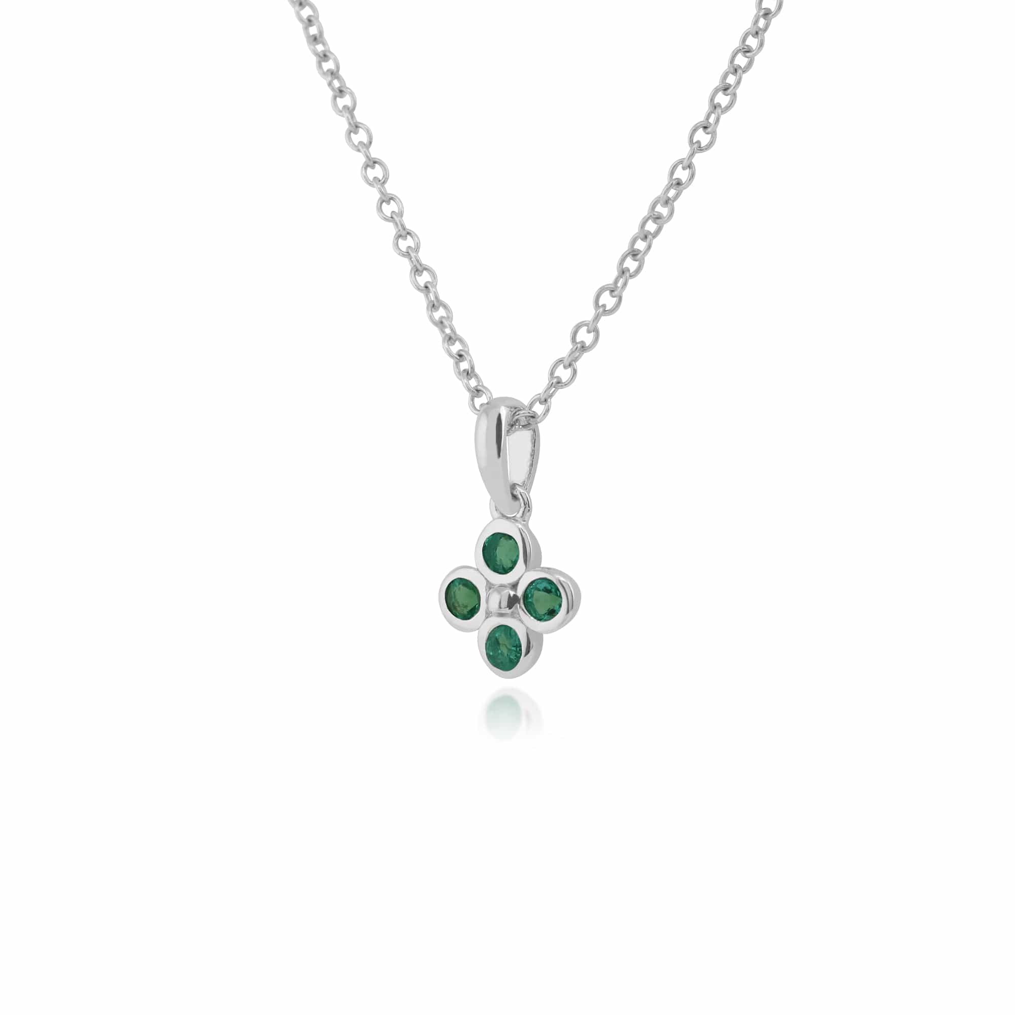 270P022001925 Floral Round Emerald Bezel Set Clover Pendant in 925 Sterling Silver 2