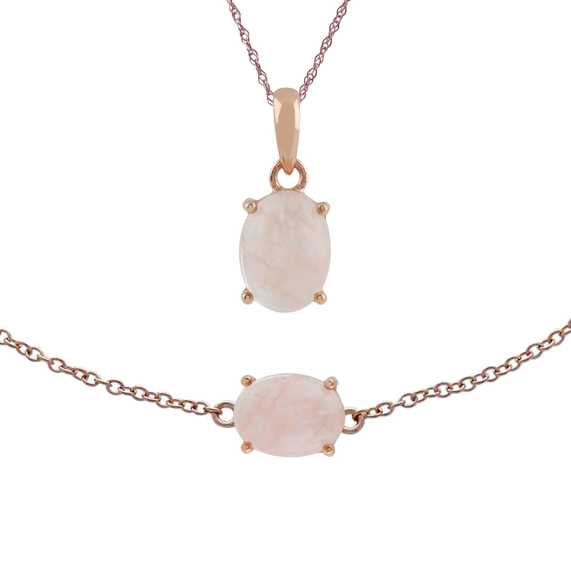 270P023901925-270L010701925 Classic Oval Milky Morganite Pendant & Bracelet Set in Rose Gold Plated 925 Sterling Silver 1