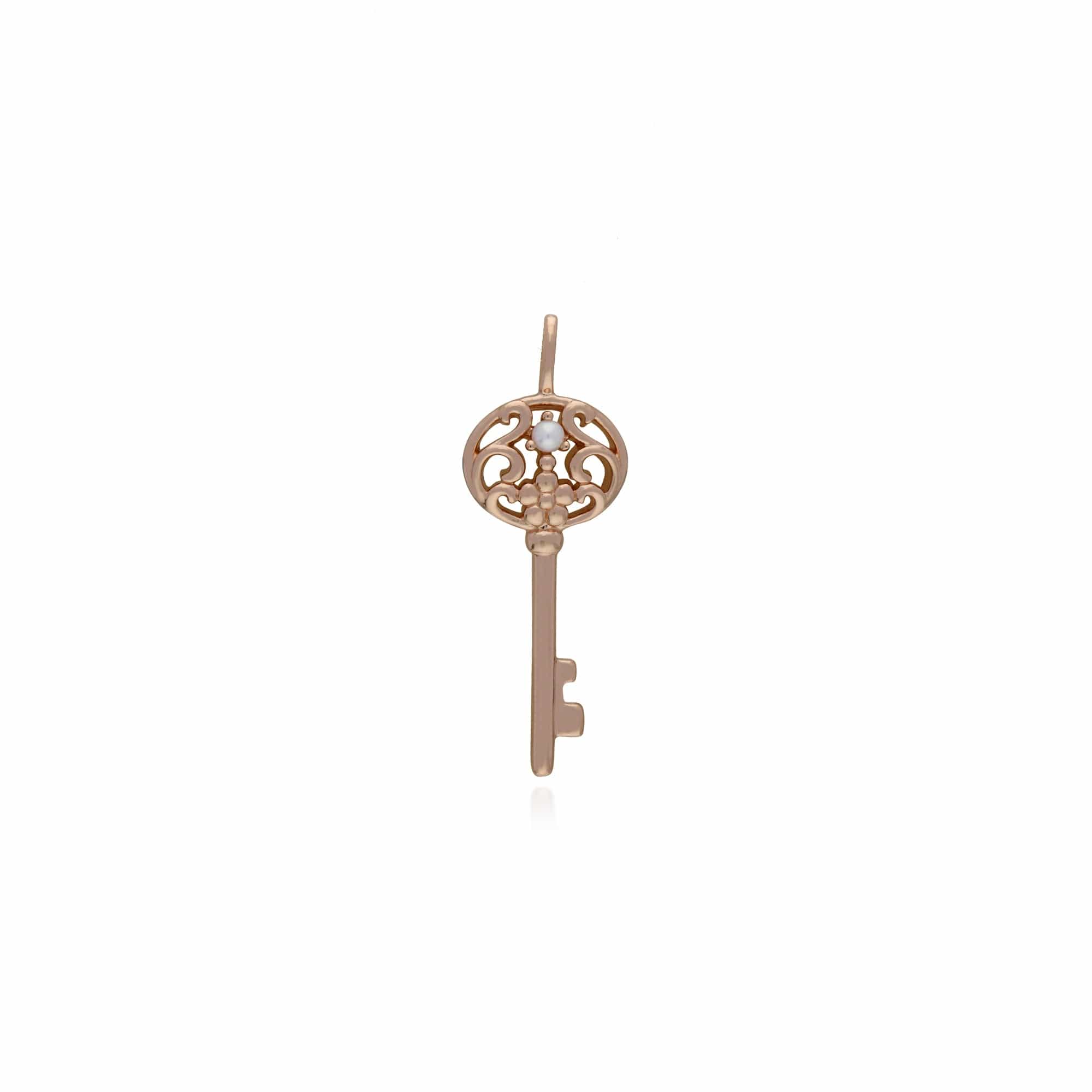 270P026101925 Rose Gold Plated Sterling Silver Pearl Big Key Charm 1