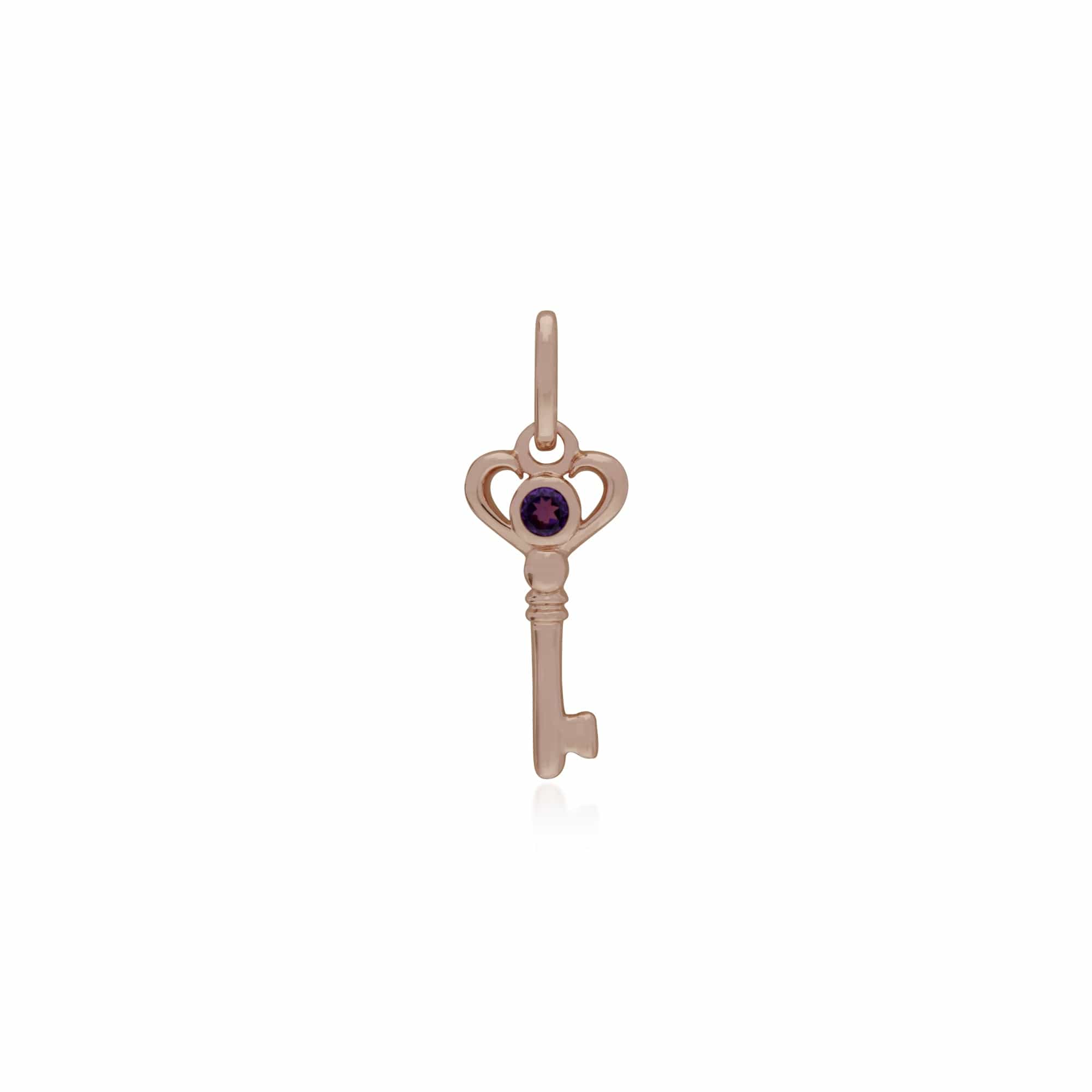 270P026304925-270P026901925 Classic Heart Lock Pendant & Amethyst Key Charm in Rose Gold Plated 925 Sterling Silver 2