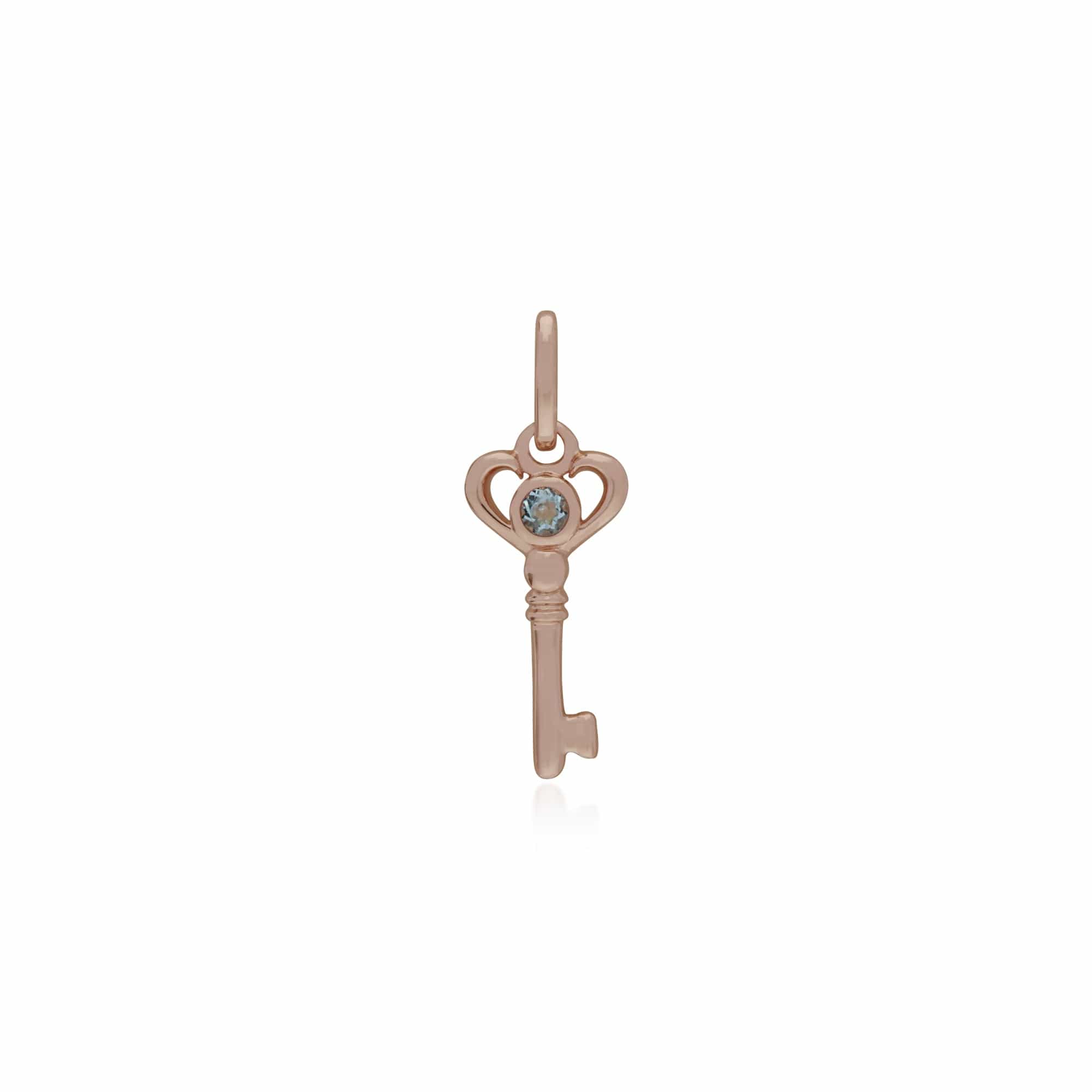 270P026309925 Rose Gold Plated Sterling Silver Aquamarine Small Key Charm 1