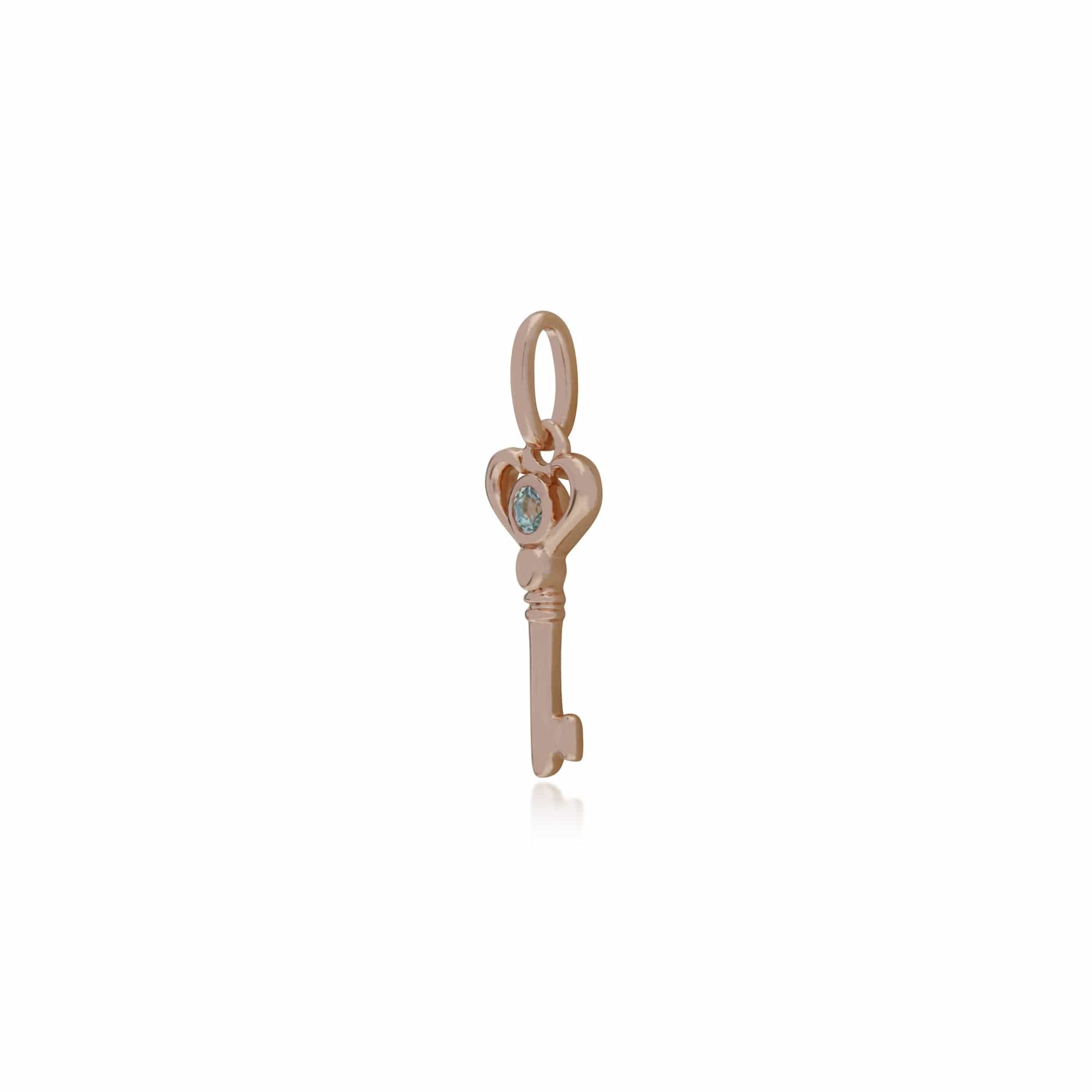 Rose Gold Plated Sterling Silver Aquamarine Small Key Charm - Gemondo