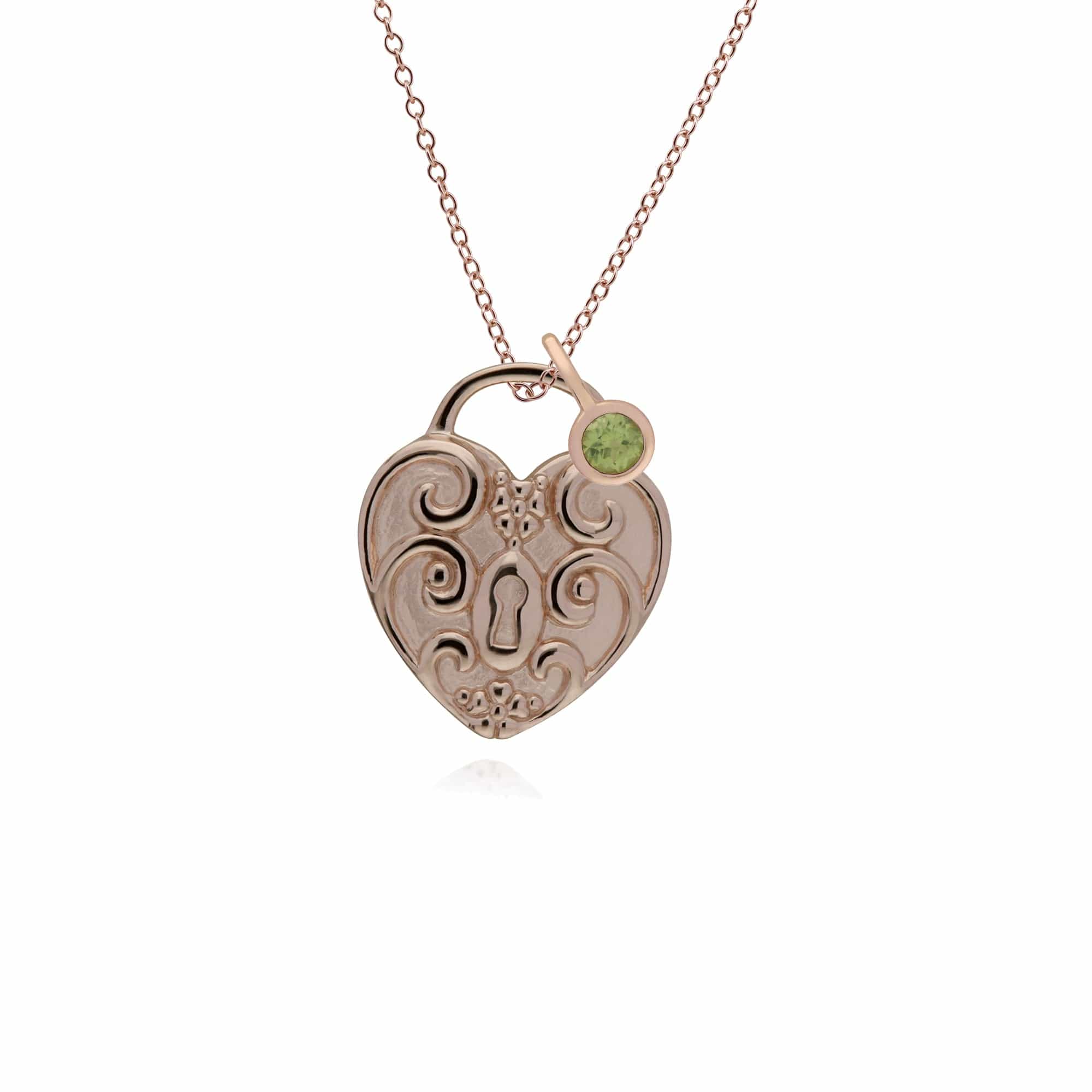 270P027305925-270P026501925 Classic Swirl Heart Lock Pendant & Peridot Charm in Rose Gold Plated 925 Sterling Silver 1