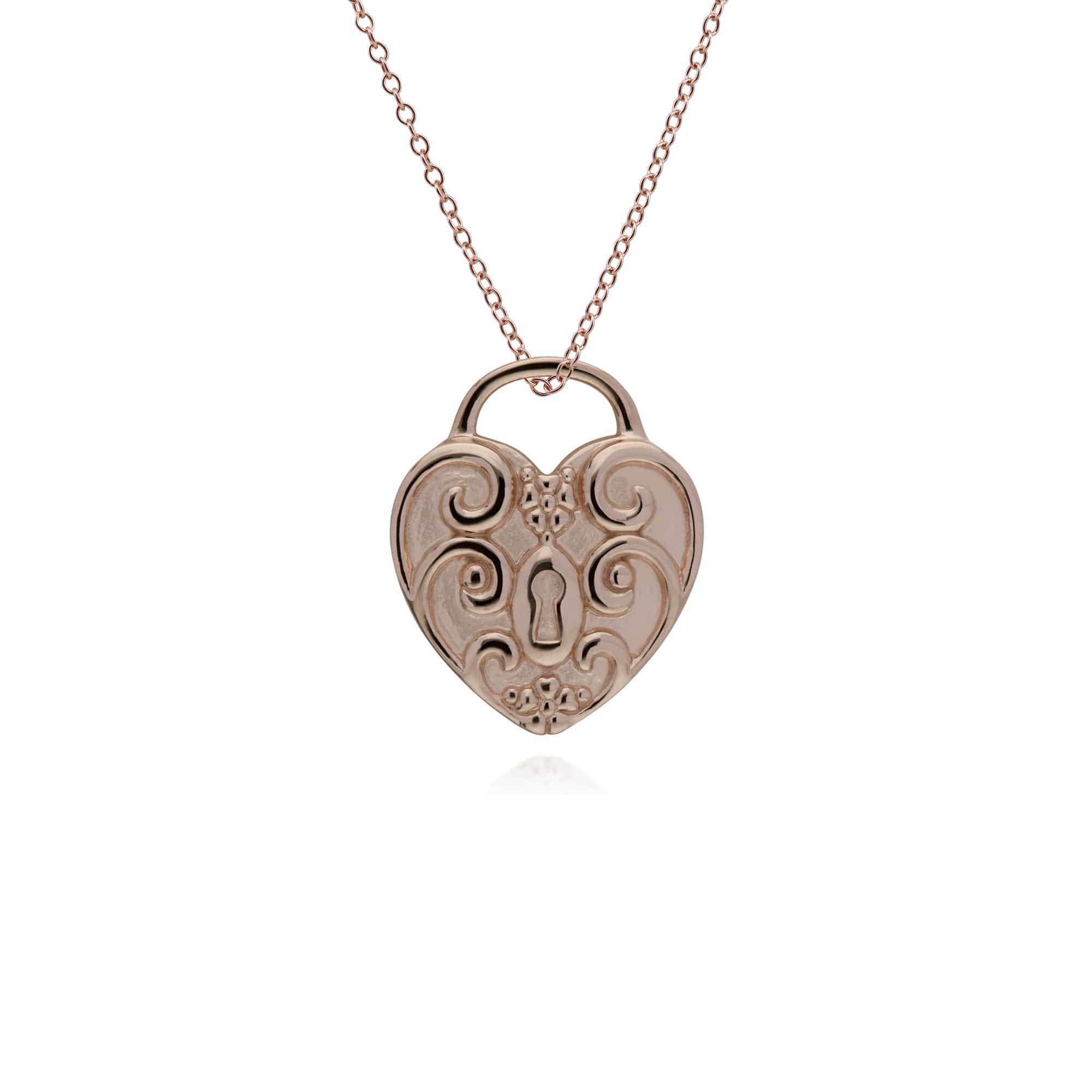 270P026710925-270P026501925 Classic Swirl Heart Lock Pendant & Aquamarine Big Key Charm in Rose Gold Plated 925 Sterling Silver 3