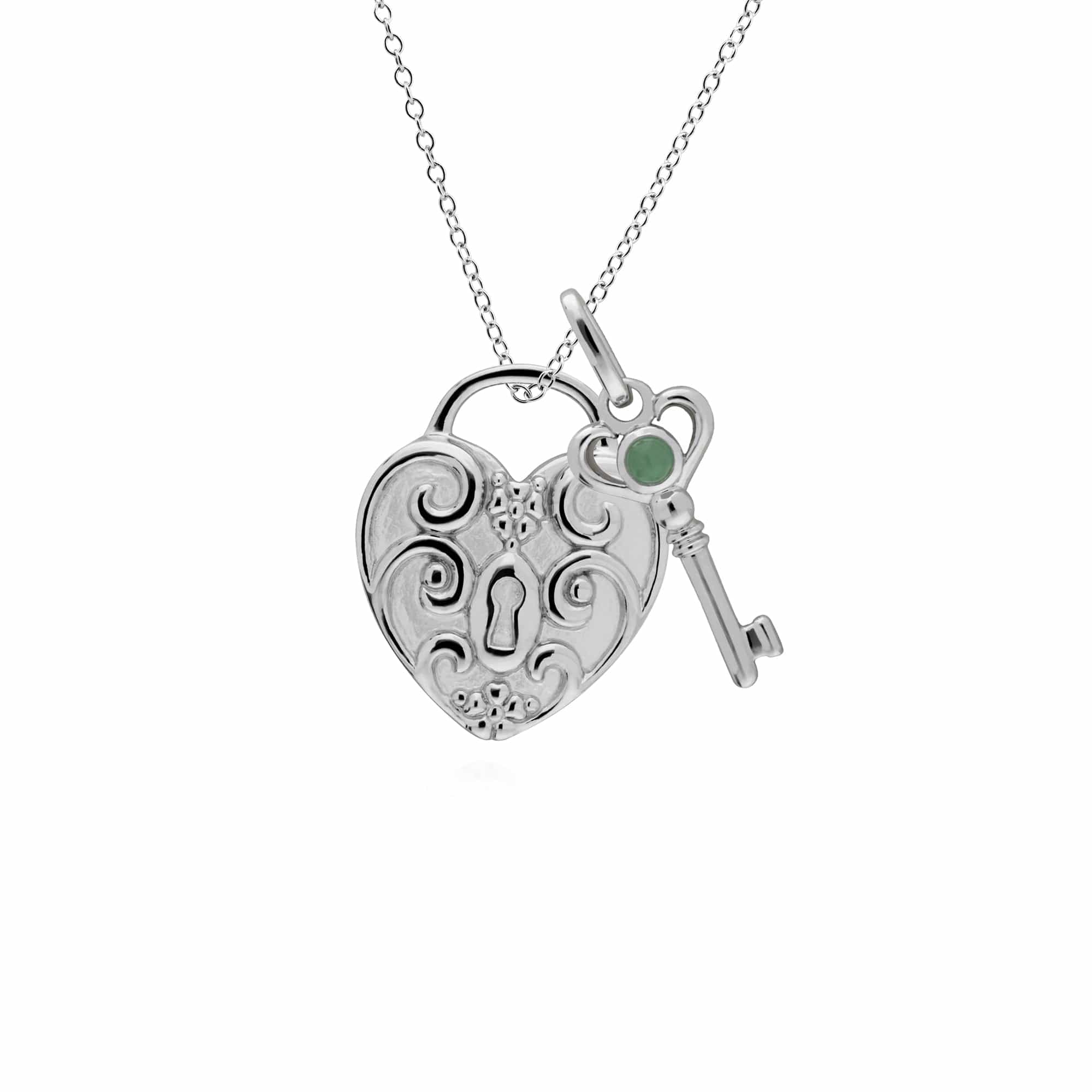 270P027501925-270P026601925 Classic Swirl Heart Lock Pendant & Jade Key Charm in 925 Sterling Silver 1
